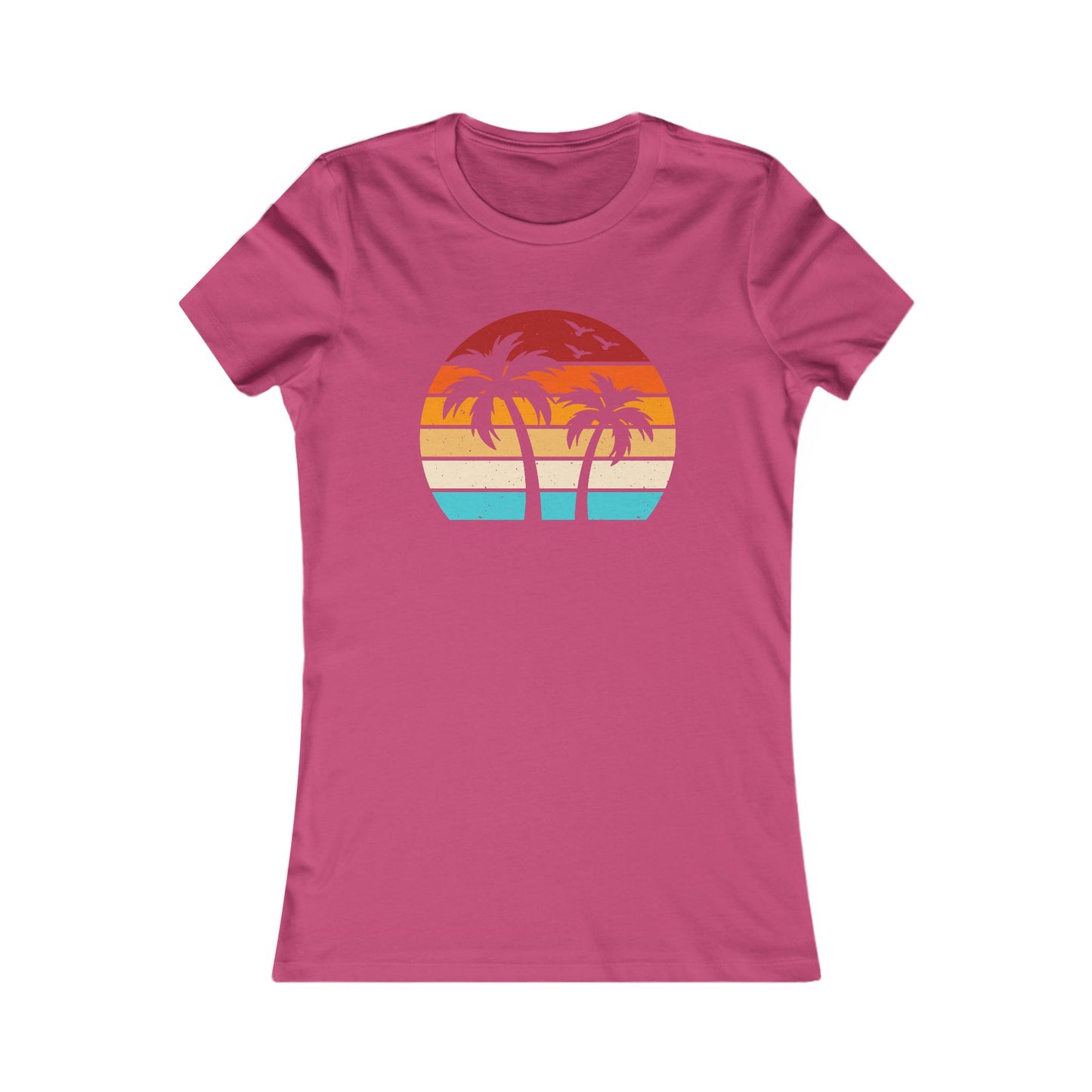 Women's Palm Sunset Tee — Retro Beach Palm Tree Graphic T-Shirt