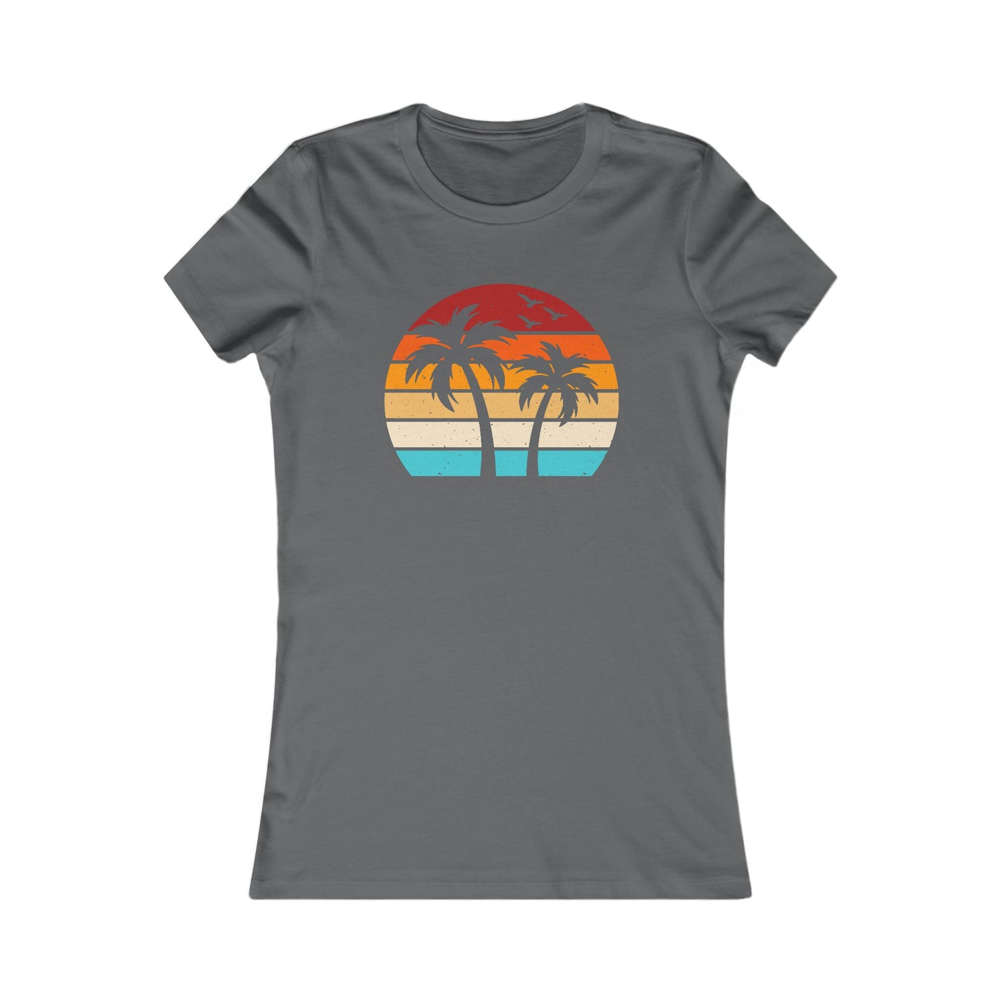 Women's Palm Sunset Tee — Retro Beach Palm Tree Graphic T-Shirt