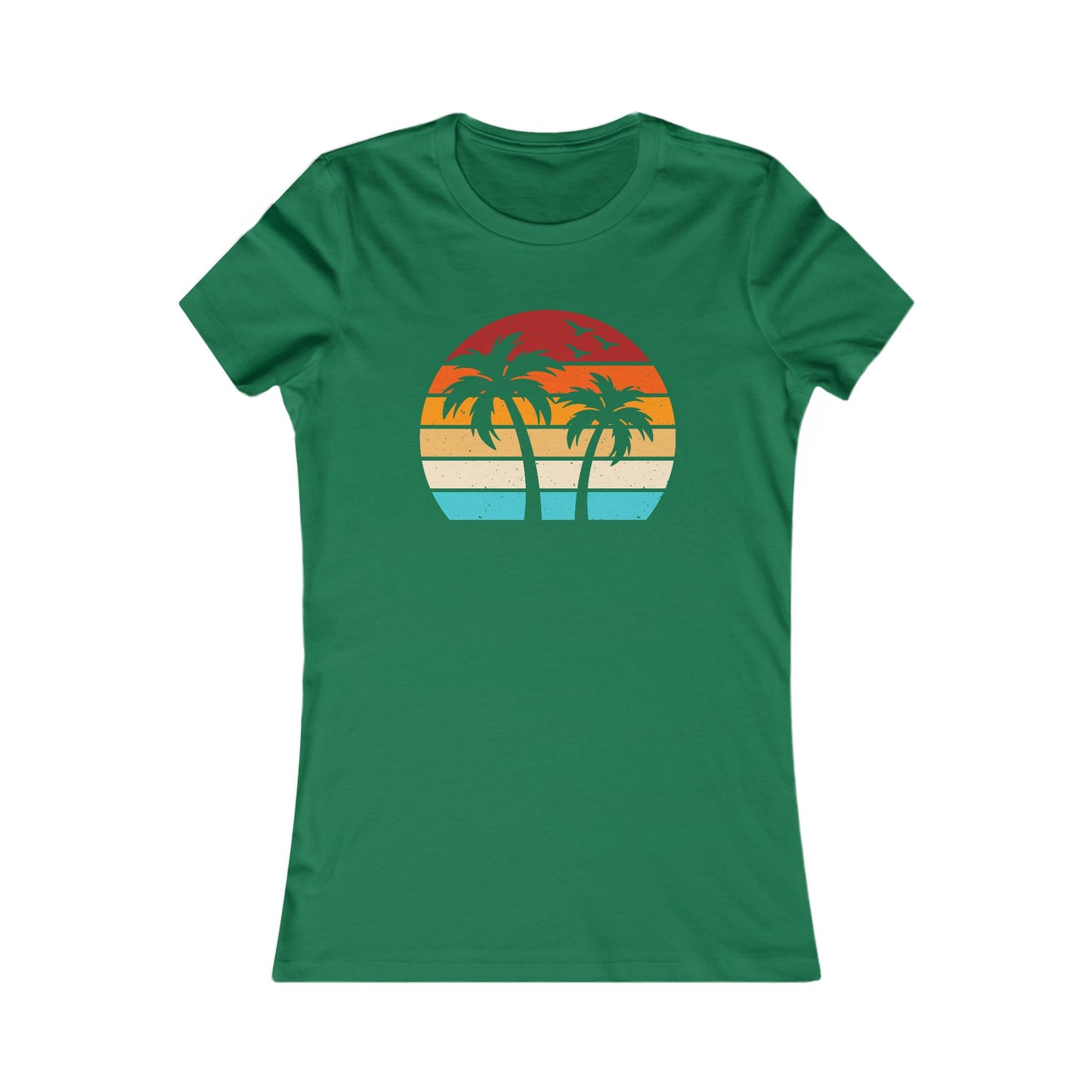 Women's Palm Sunset Tee — Retro Beach Palm Tree Graphic T-Shirt