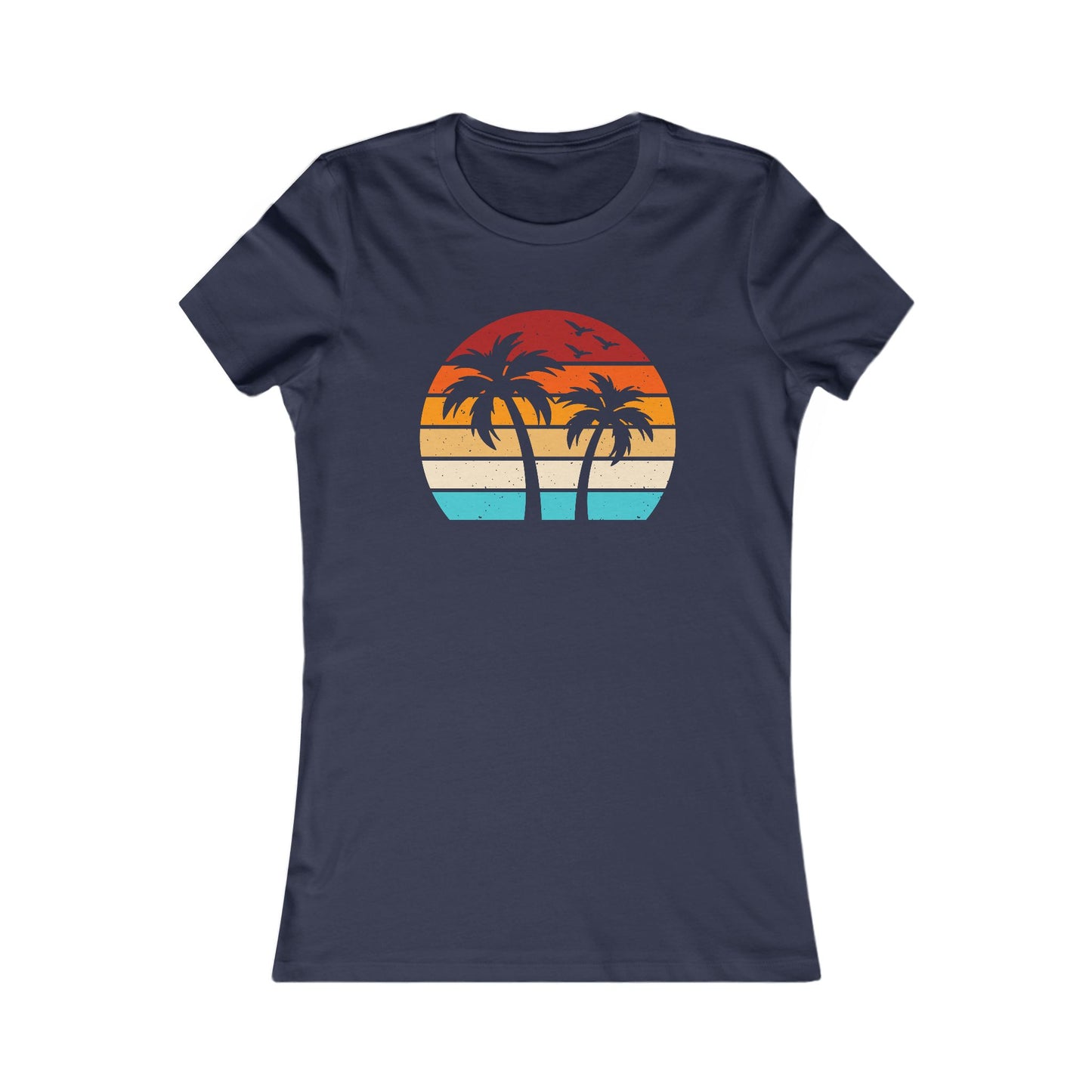 Women's Palm Sunset Tee — Retro Beach Palm Tree Graphic T-Shirt