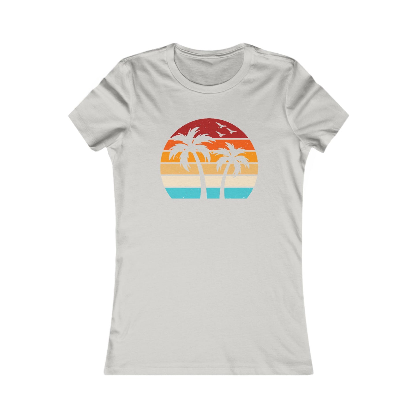 Women's Palm Sunset Tee — Retro Beach Palm Tree Graphic T-Shirt