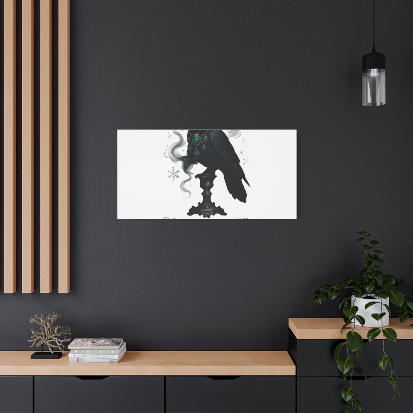 Gothic Raven Canvas Art – “Gothic Cheer, Give Me Fear” Matte Stretched Wall Decor