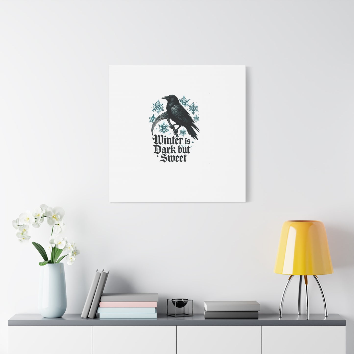 Raven Winter Canvas Art — “Winter is Dark but Sweet” Stretched Matte Print