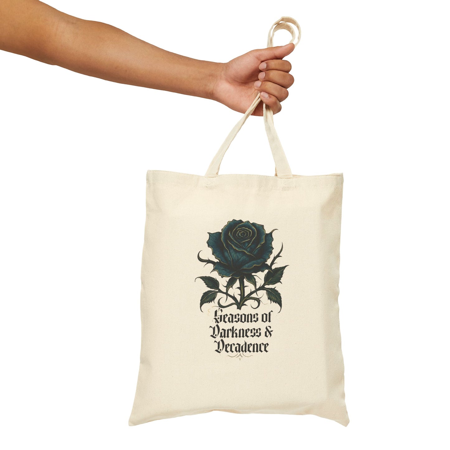 Rose Graphic Tote Bag — "Seasons of Darkness & Decadence" Cotton Canvas Market Tote