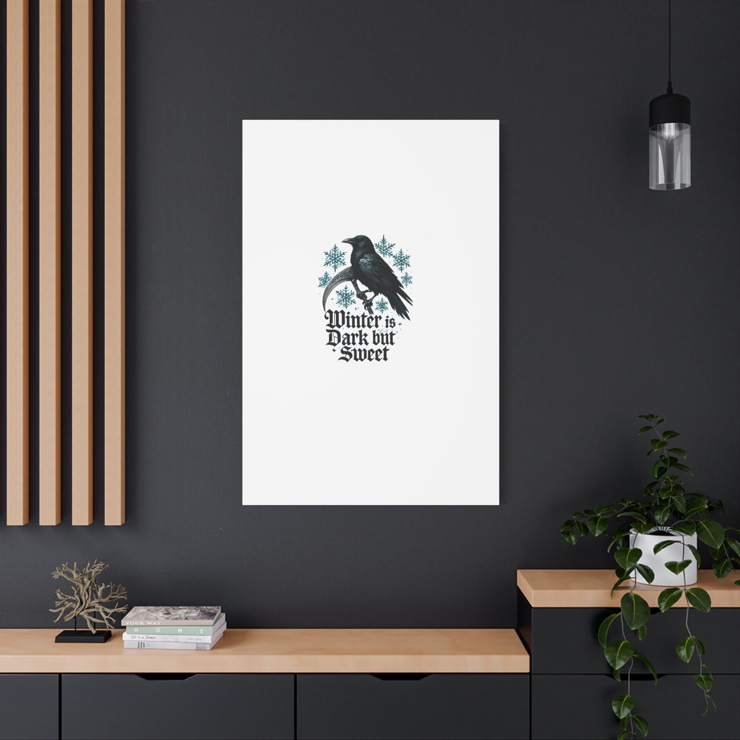 Raven Winter Canvas Art — “Winter is Dark but Sweet” Stretched Matte Print