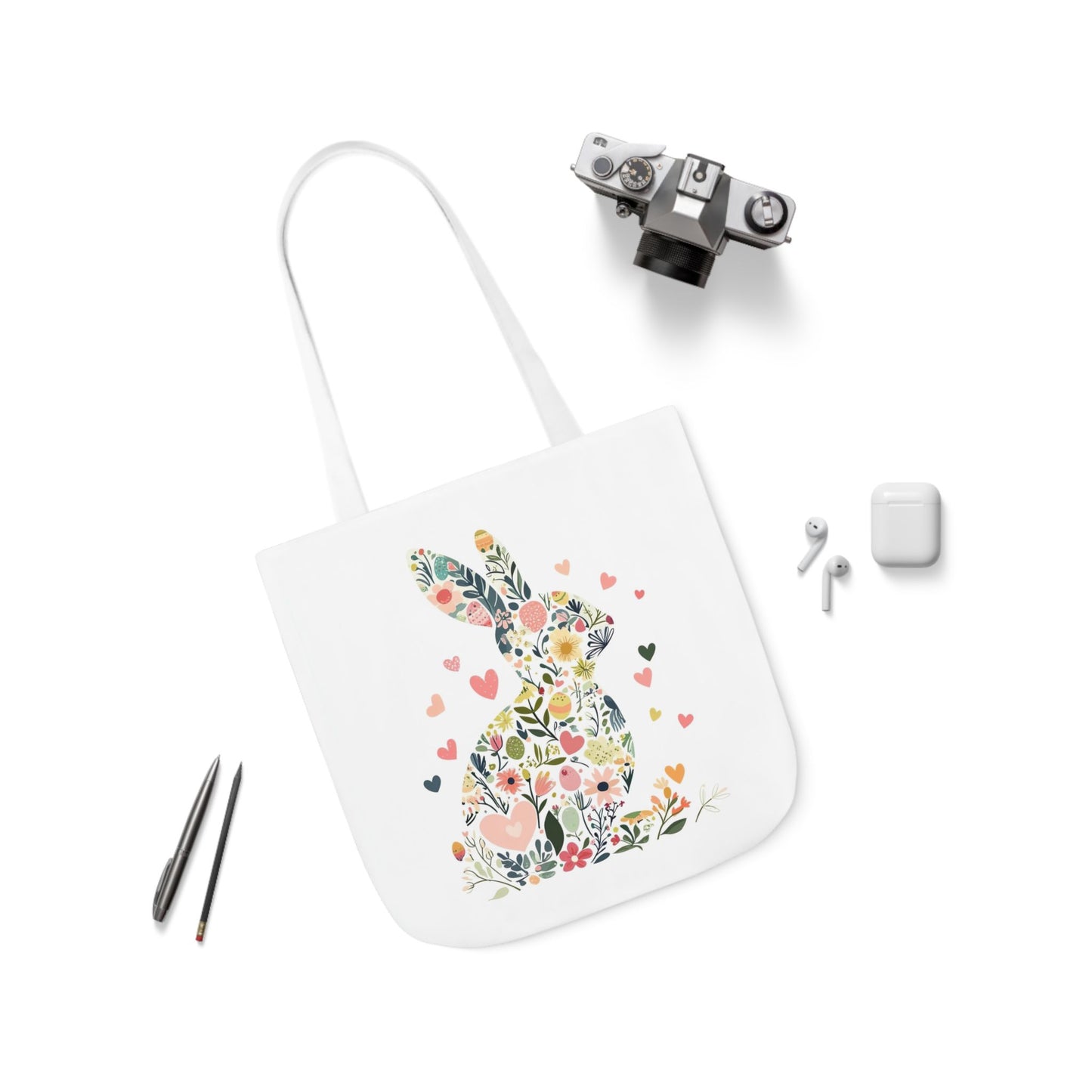 Floral Bunny Canvas Tote Bag