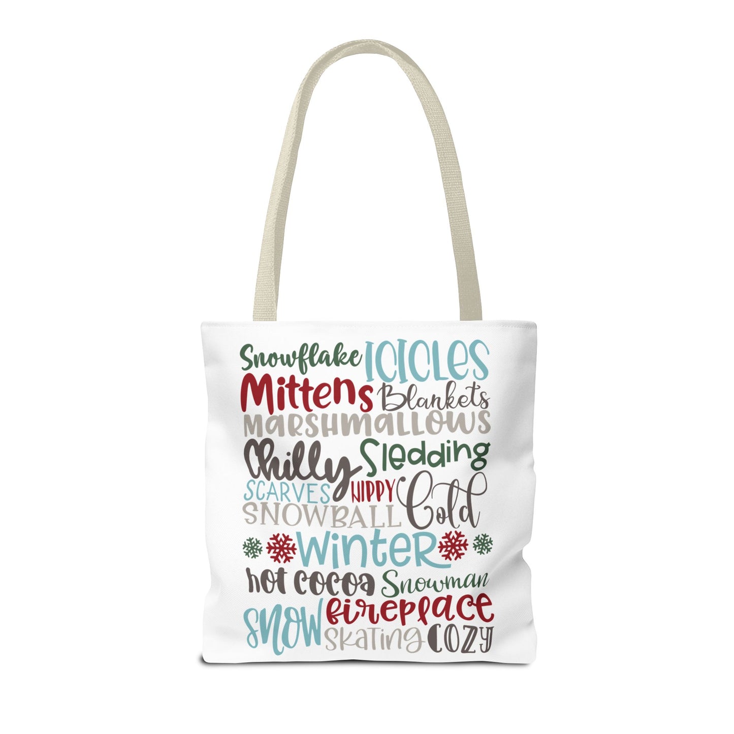 Winter Word Riot Tote Bag — Bold Typographic Holiday Tote
