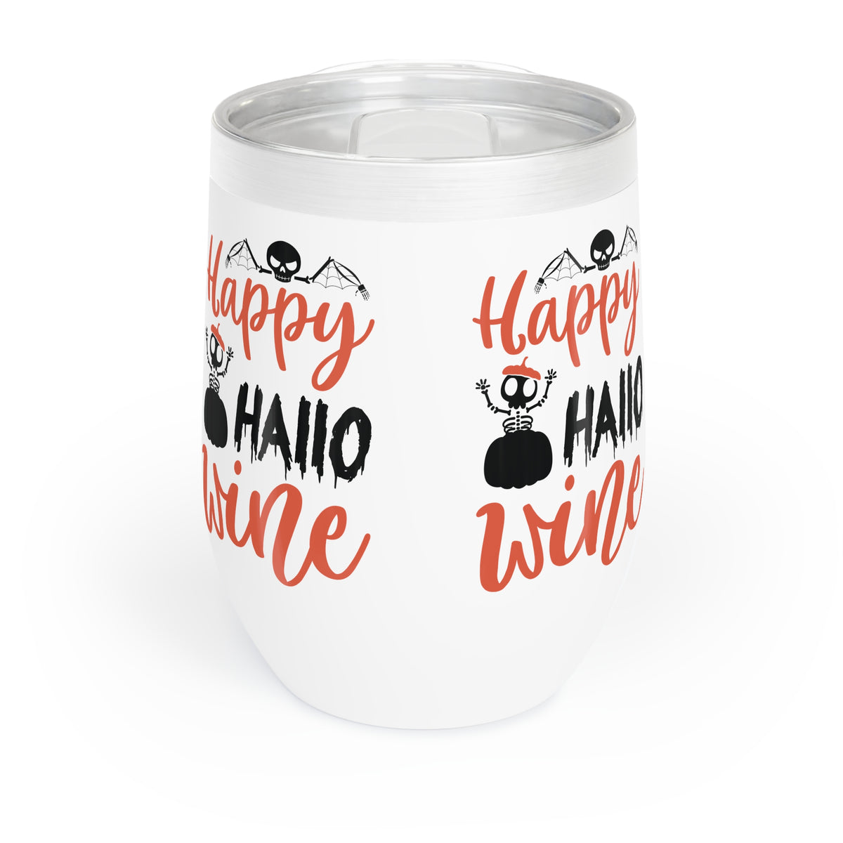 Happy Hallowine Wine Tumbler, Halloween Drink Cup, Reusable Insulated Wine Holder for Fall Parties, Spooky Season Gift