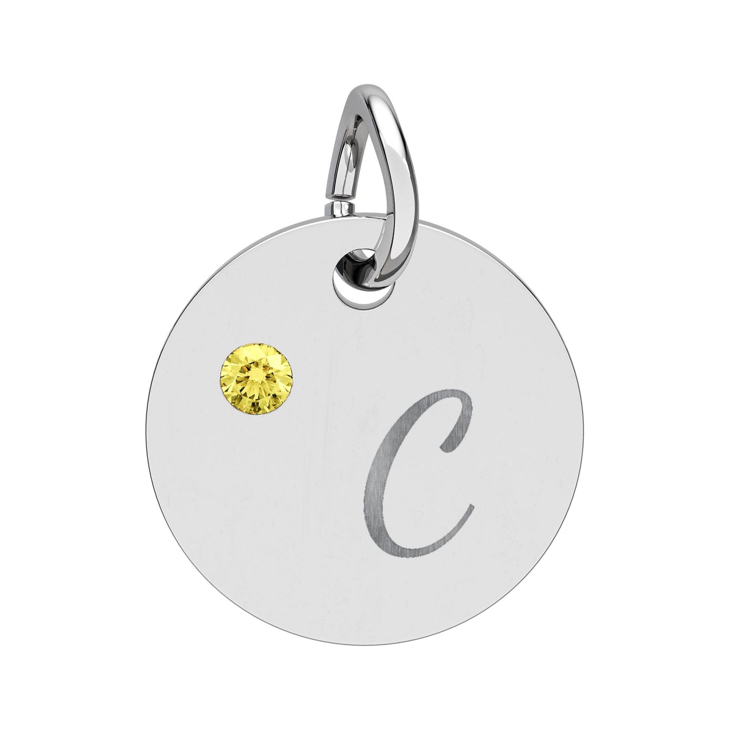 Engravable Birthstone Circle Charm — Personalized Initial & Birthstone Pendant