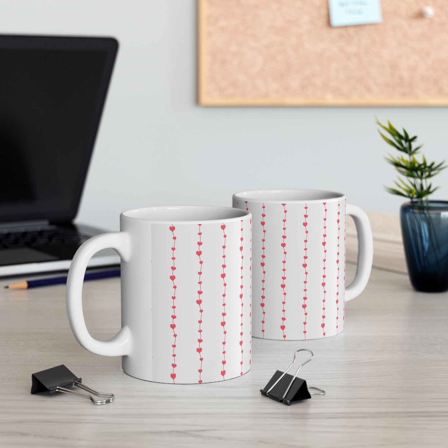 Pink Heart Garland Ceramic Mug — Romantic Valentine’s Coffee Cup (11oz, 15oz)