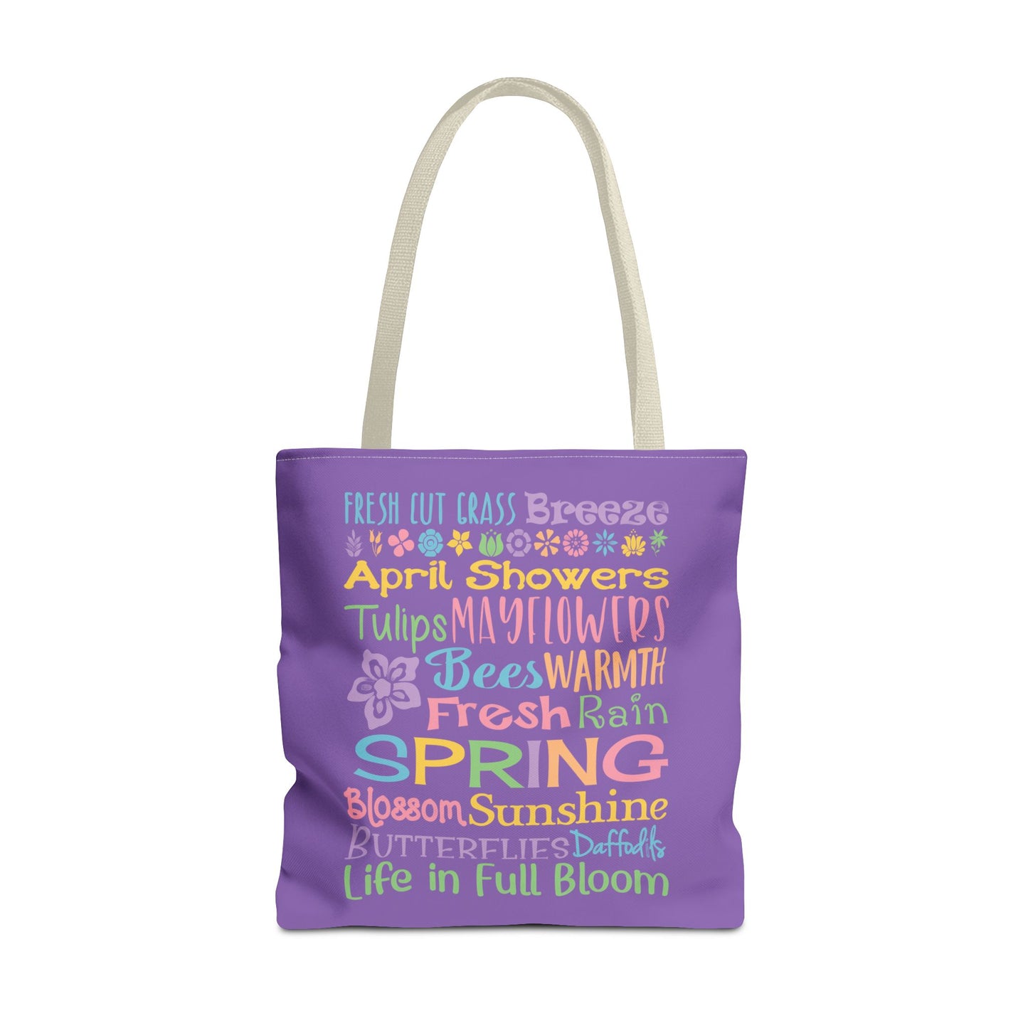 Spring Word Riot Purple Tote Bag — Pastel Floral Typography Tote