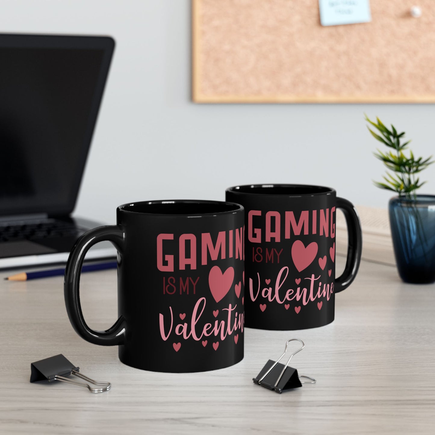 Gaming Game is My Valentine Black Ceramic Coffee Cup, Cute Gamer Valentine Gift (11oz/15oz)