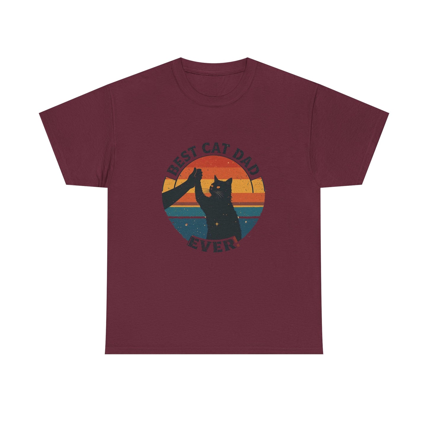 Best Cat Dad Ever Retro T-Shirt - Black Cat High Five Design