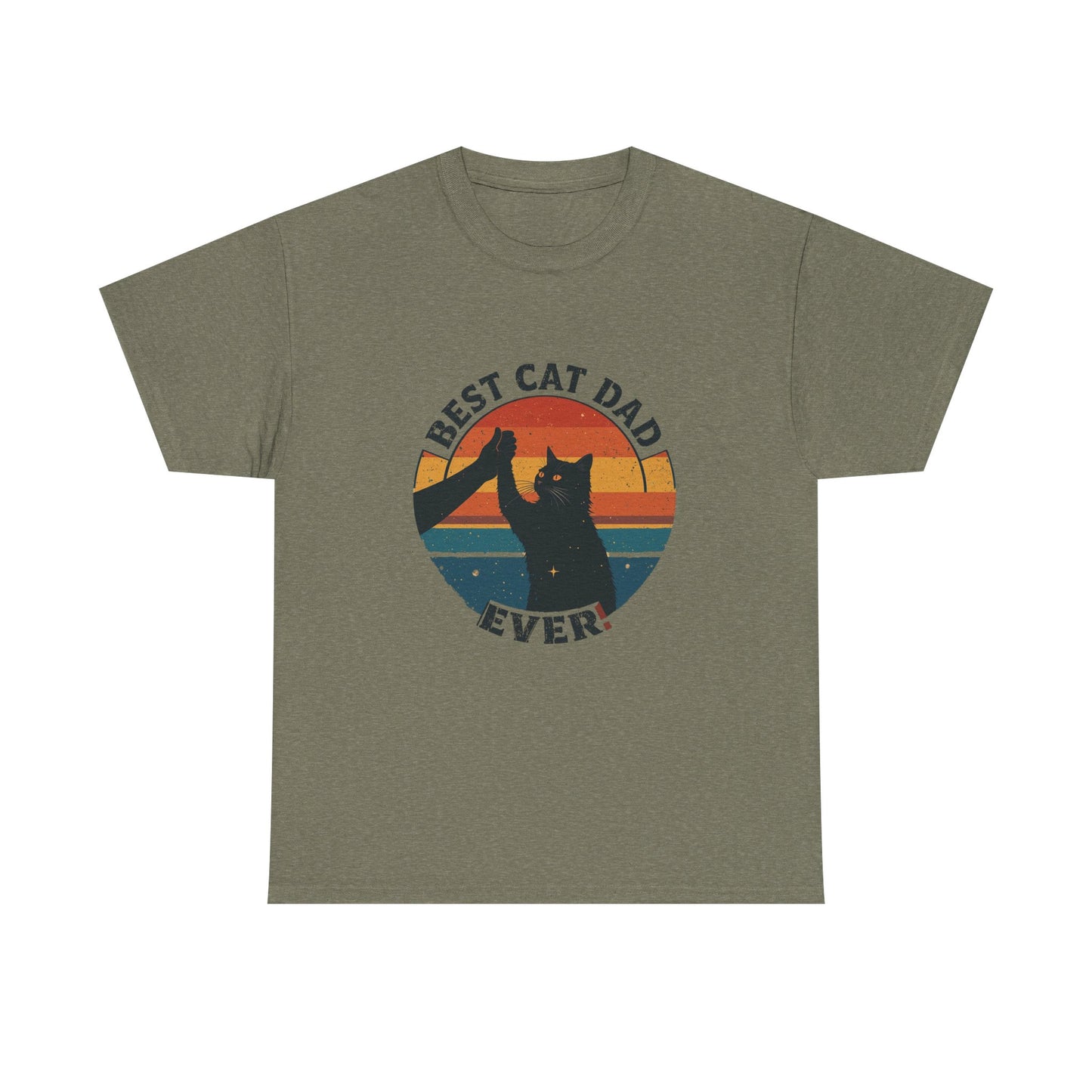 Best Cat Dad Ever Retro T-Shirt - Black Cat High Five Design