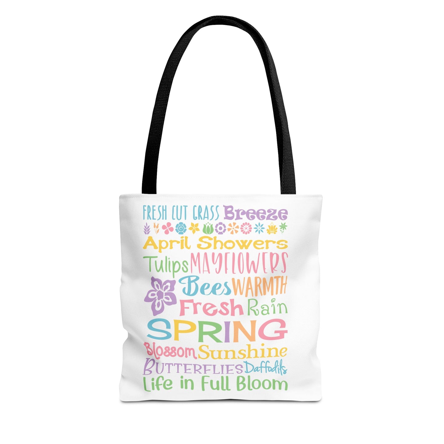 Spring Words Tote Bag — Pastel Floral Typography Tote