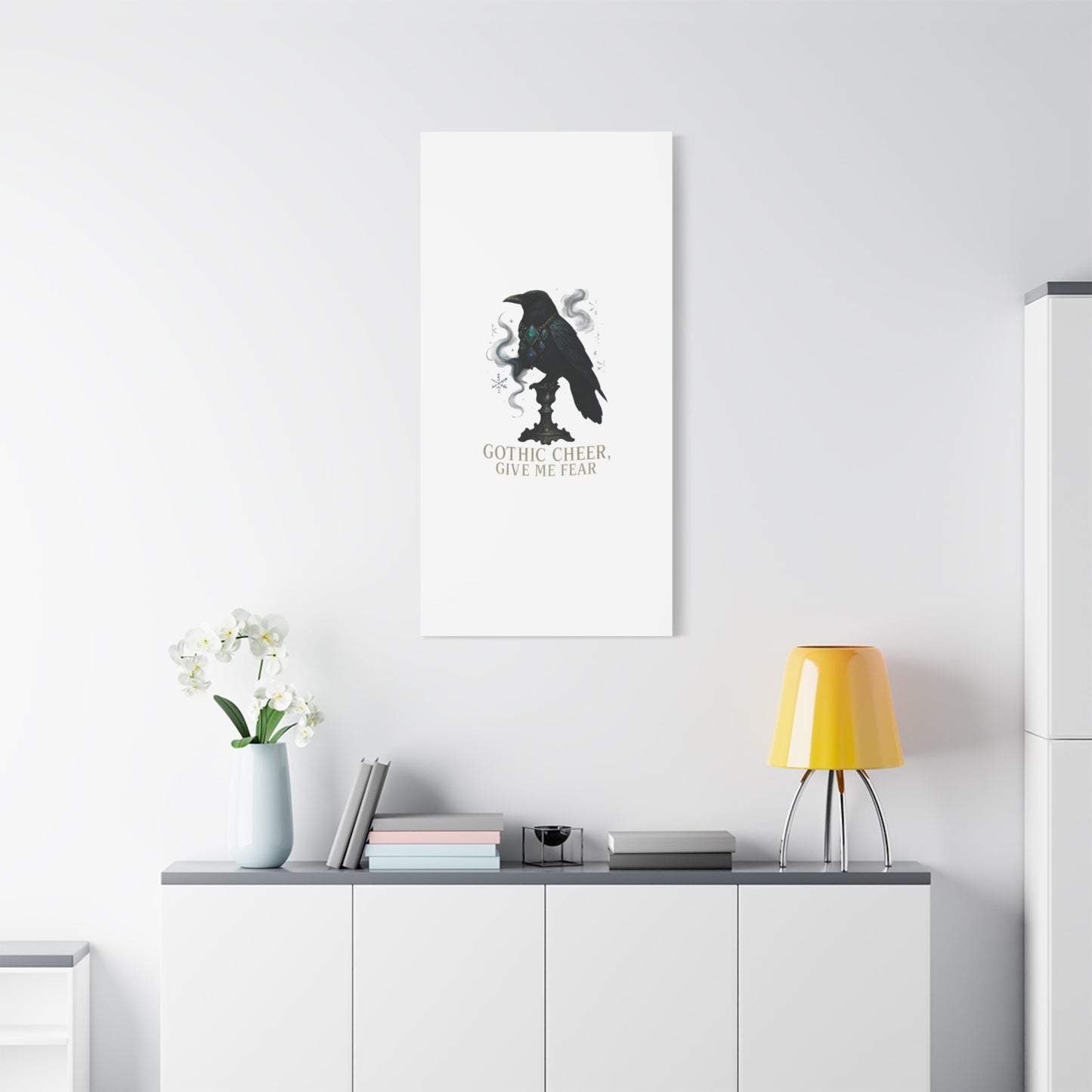 Gothic Raven Canvas Art – “Gothic Cheer, Give Me Fear” Matte Stretched Wall Decor