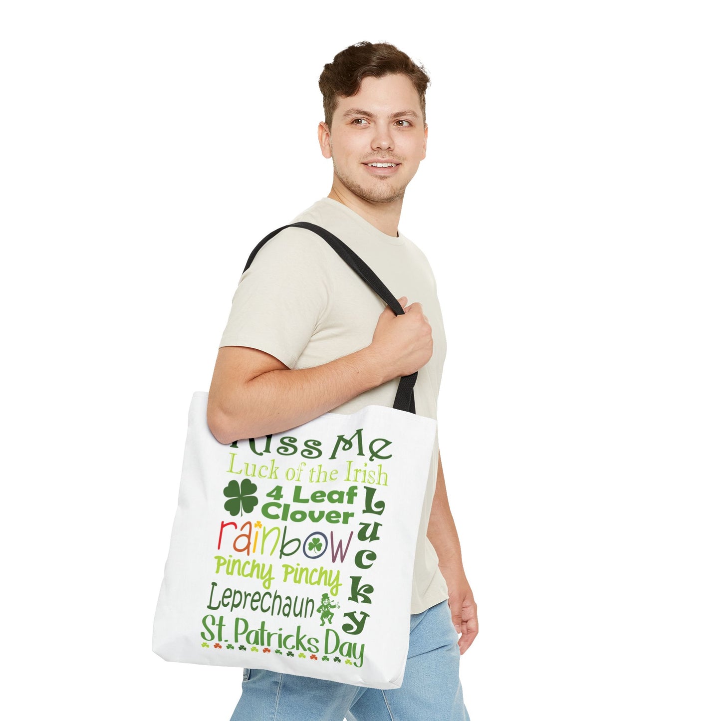 St. Patrick's Word Riot White Tote Bag — Bold Typographic Holiday Tote - 3 Sizes
