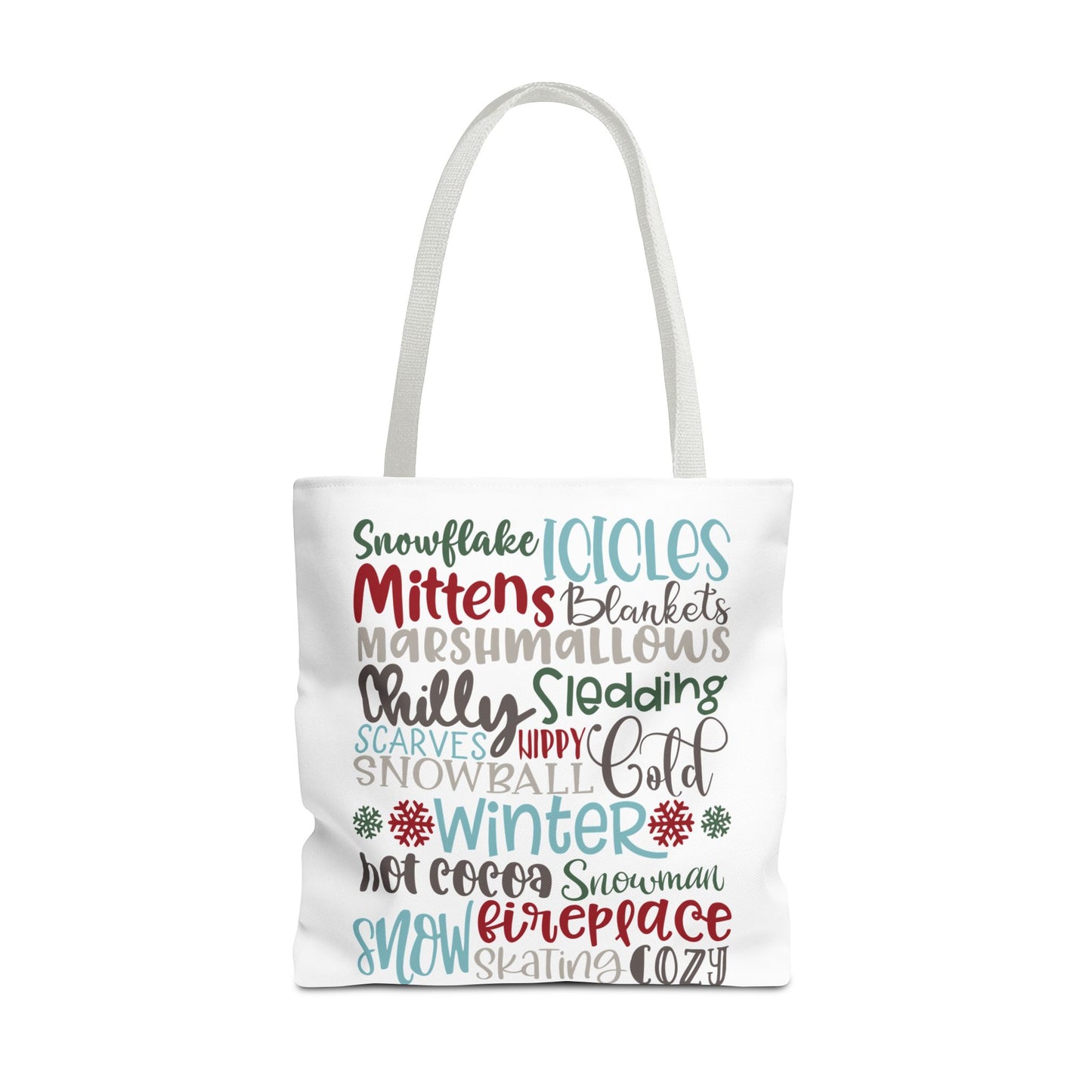 Winter Word Riot Tote Bag — Bold Typographic Holiday Tote