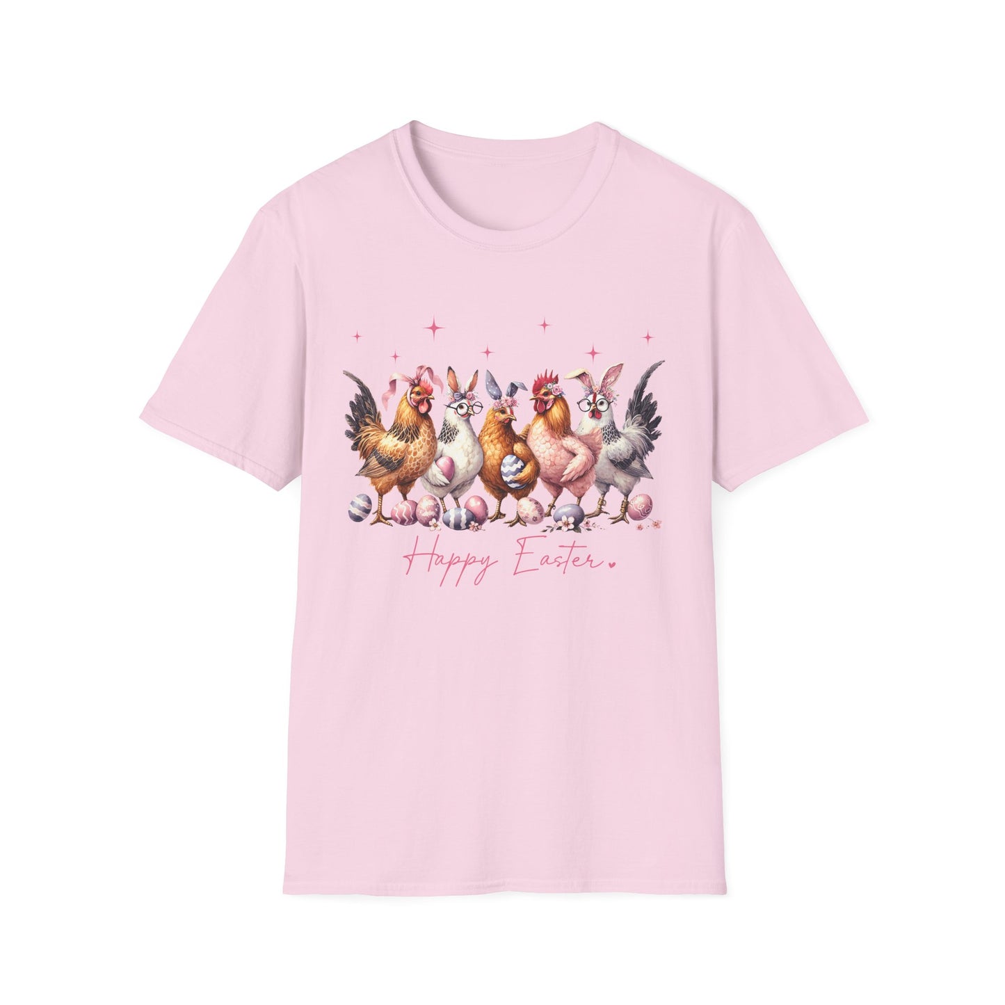 Easter Hens T-Shirt — Cute Chickens & Eggs "Happy Easter" Graphic