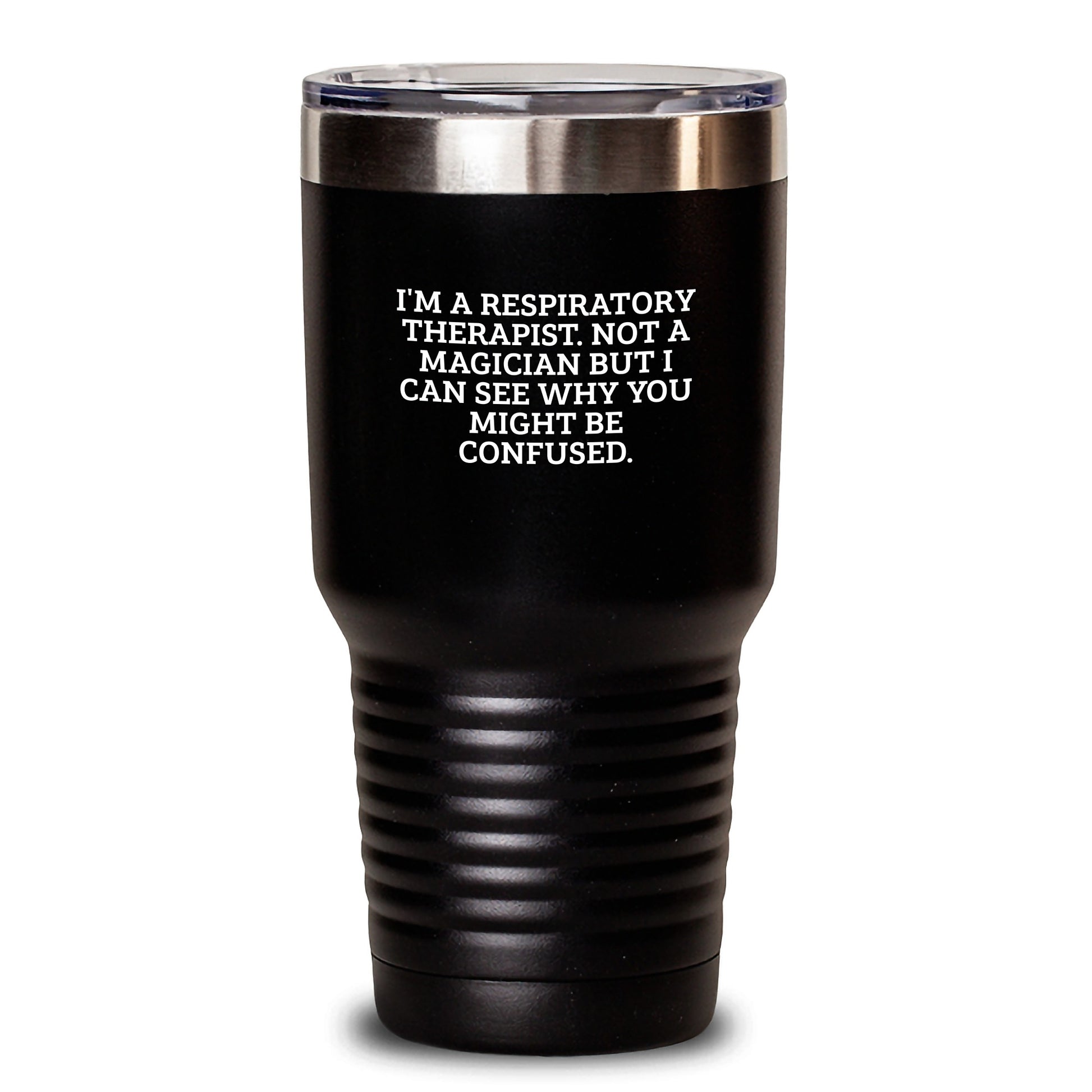Funny Respiratory Therapist Gifts from Friends for Christmas - Tumbler for Respiratory Therapist - I'm A Respiratory Therapist, Not A Magician - Black - Main