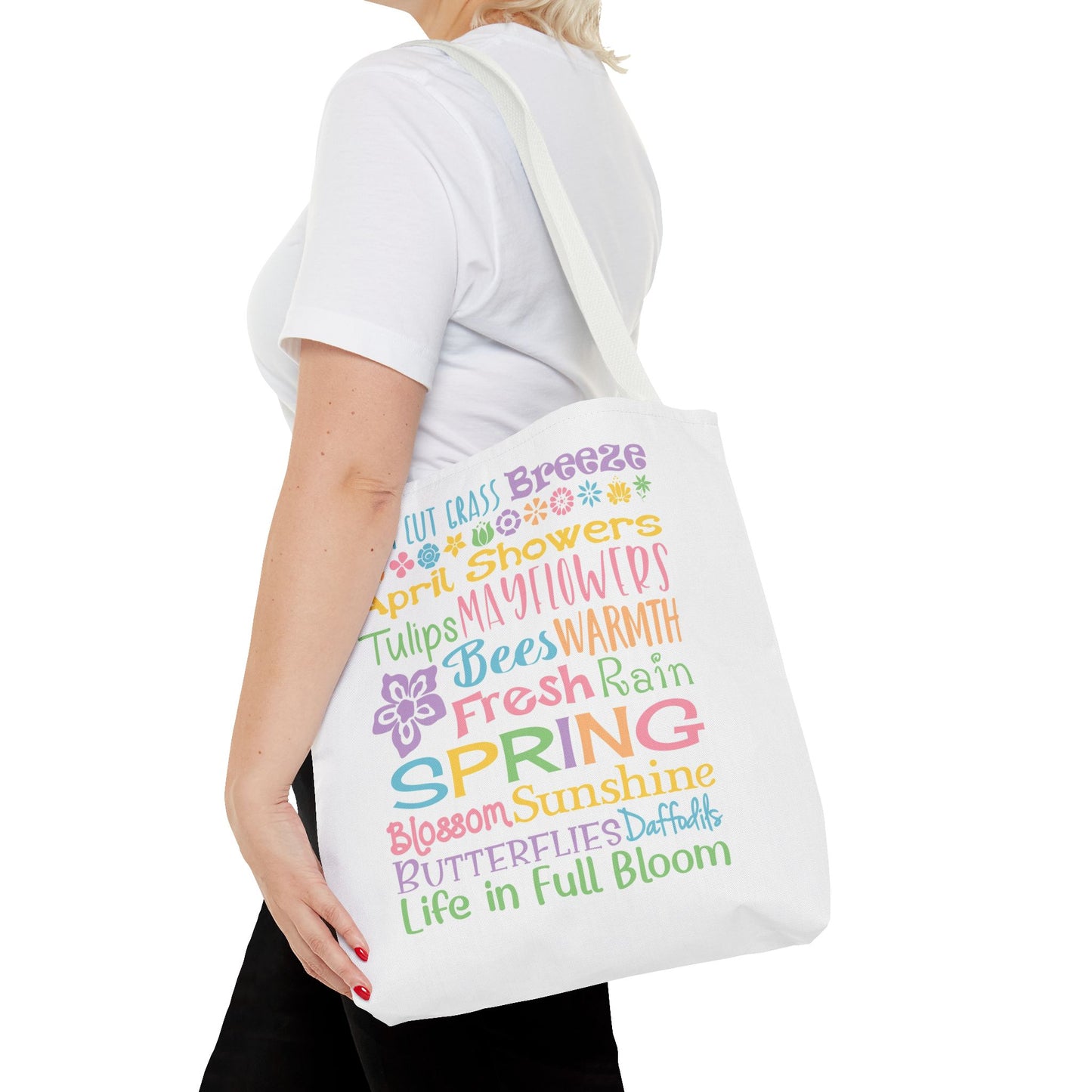 Spring Words Tote Bag — Pastel Floral Typography Tote