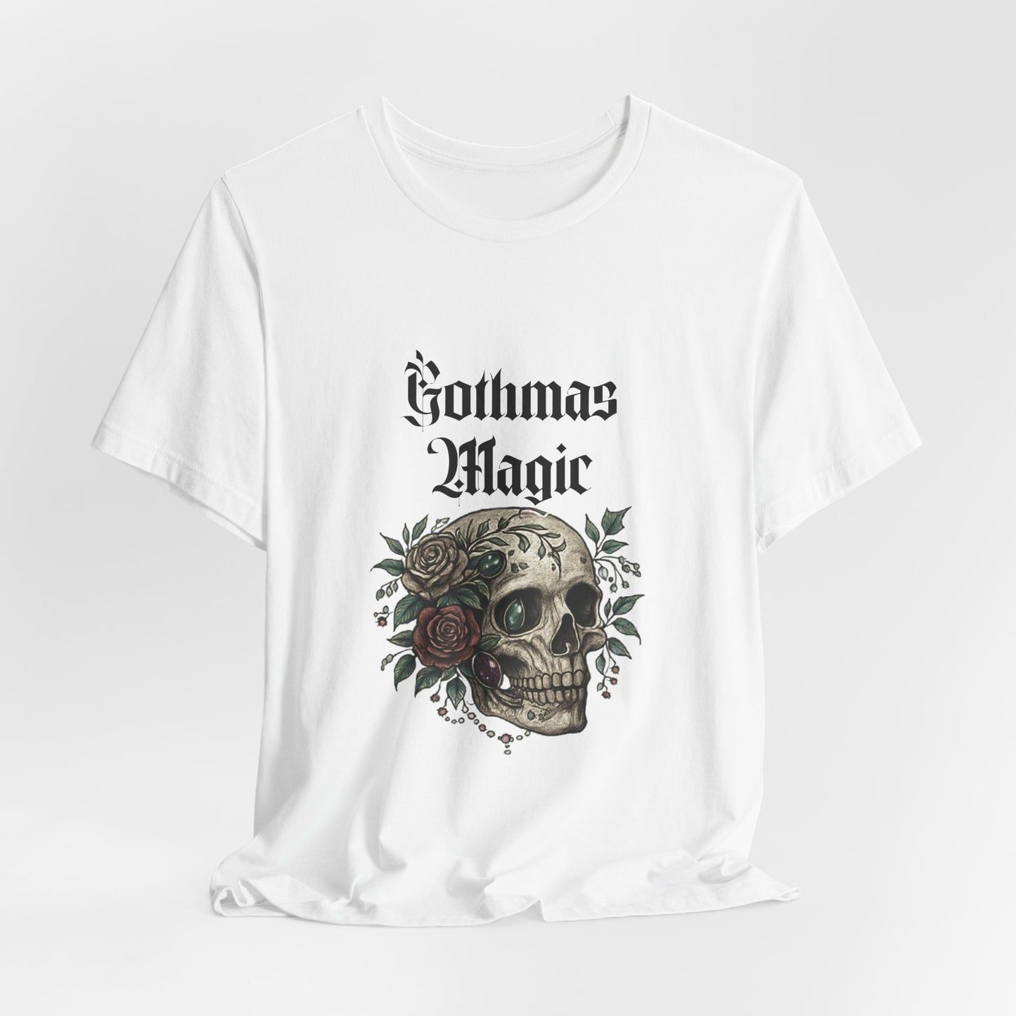 Gothmas Magic Skull Tee — Gothic Holiday Skull & Rose T-Shirt