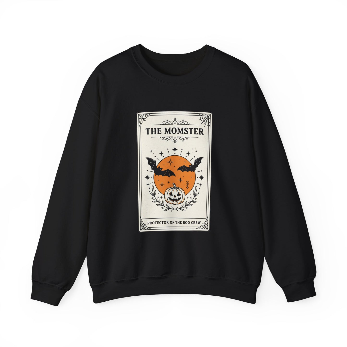 Momster Halloween Crest Crewneck Sweatshirt | bats, pumpkin, gothic vintage