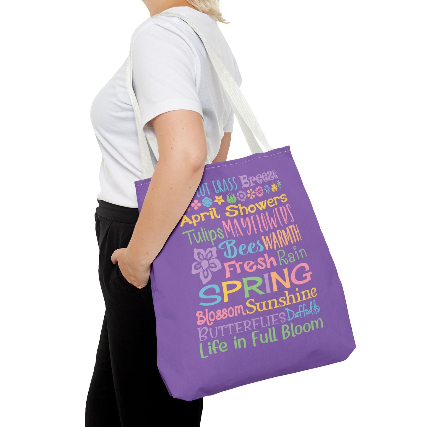 Spring Word Riot Purple Tote Bag — Pastel Floral Typography Tote
