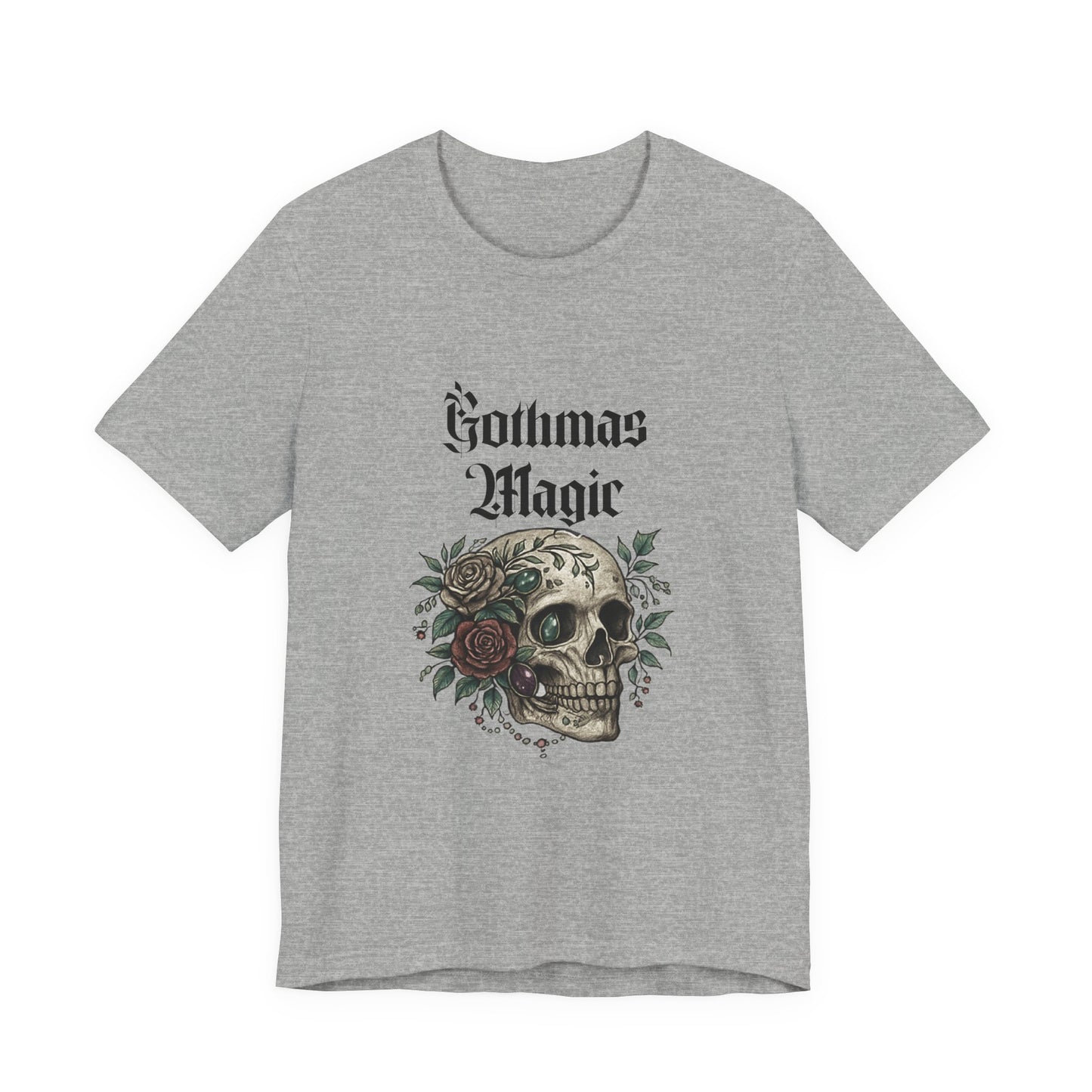 Gothmas Magic Skull Tee — Gothic Holiday Skull & Rose T-Shirt