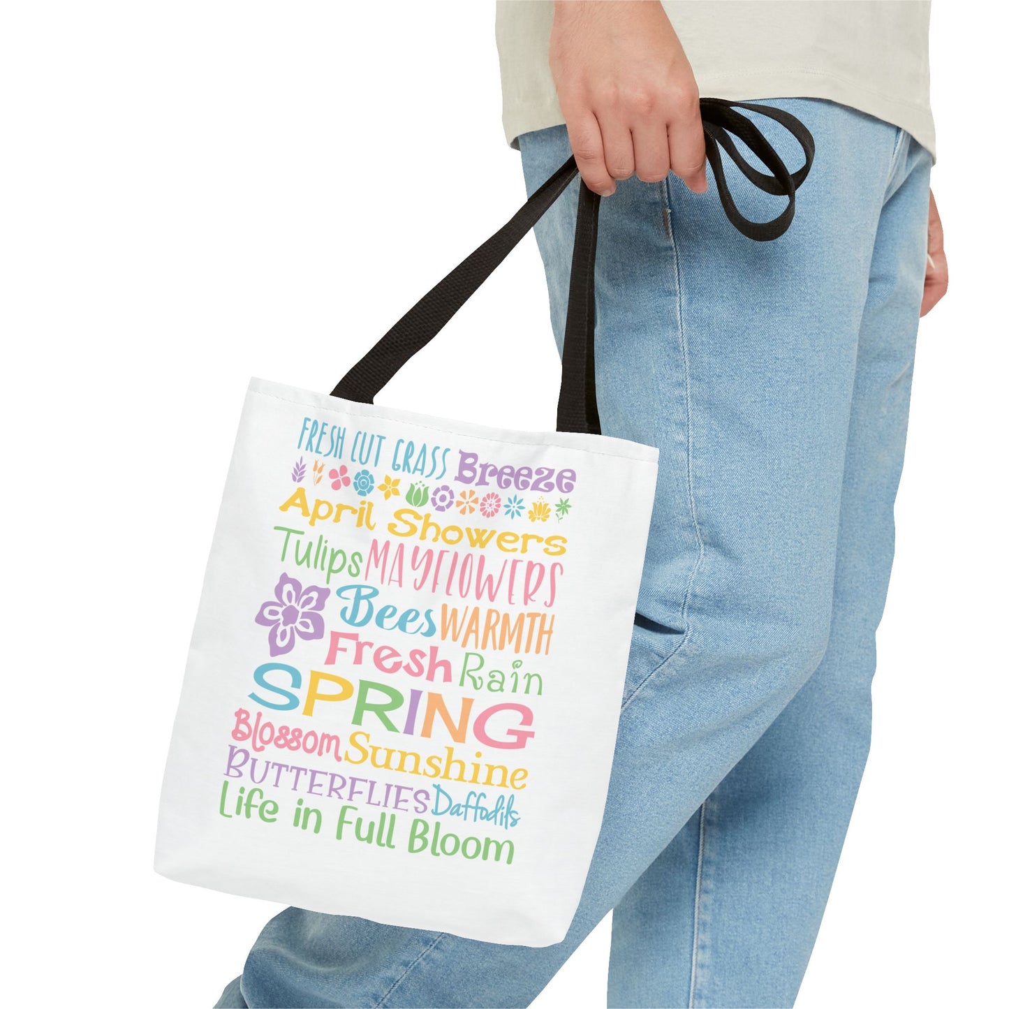 Spring Words Tote Bag — Pastel Floral Typography Tote