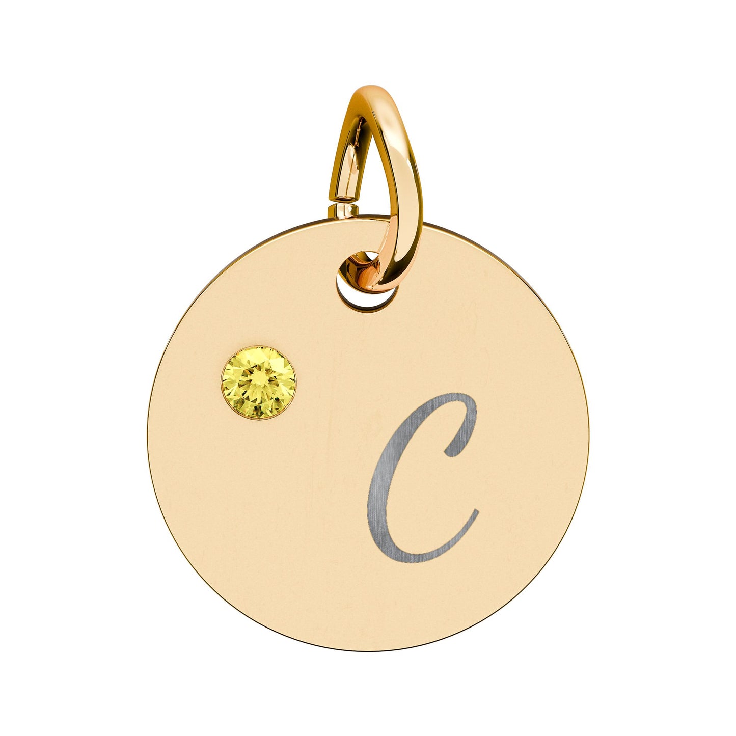 Engravable Birthstone Circle Charm — Personalized Initial & Birthstone Pendant