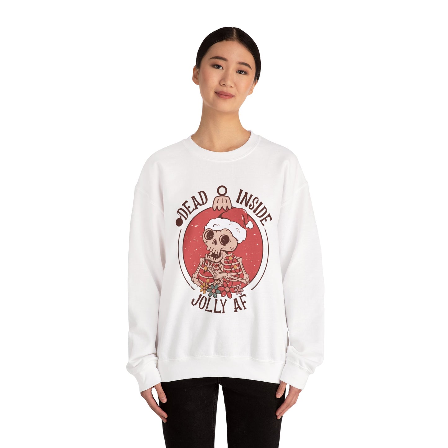 Holiday Skull Sweatshirt — "Dead Inside, Jolly AF" Christmas Crewneck