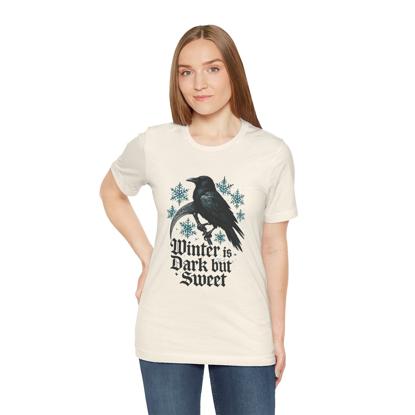 Raven Winter Tee — "Winter is Dark but Sweet" Gothic Snowflake T-Shirt