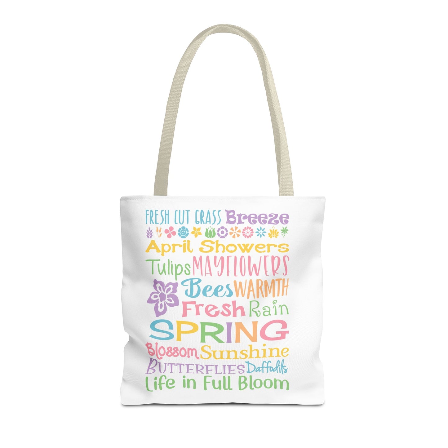 Spring Words Tote Bag — Pastel Floral Typography Tote