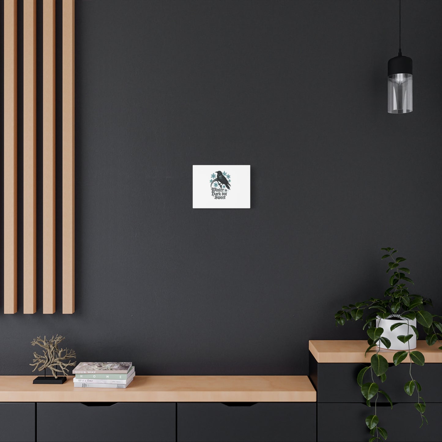Raven Winter Canvas Art — “Winter is Dark but Sweet” Stretched Matte Print
