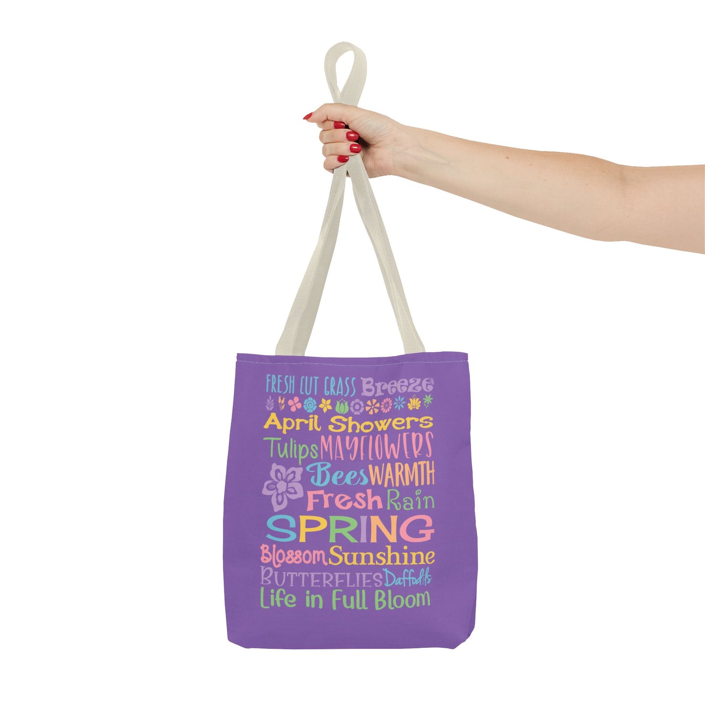 Spring Word Riot Purple Tote Bag — Pastel Floral Typography Tote