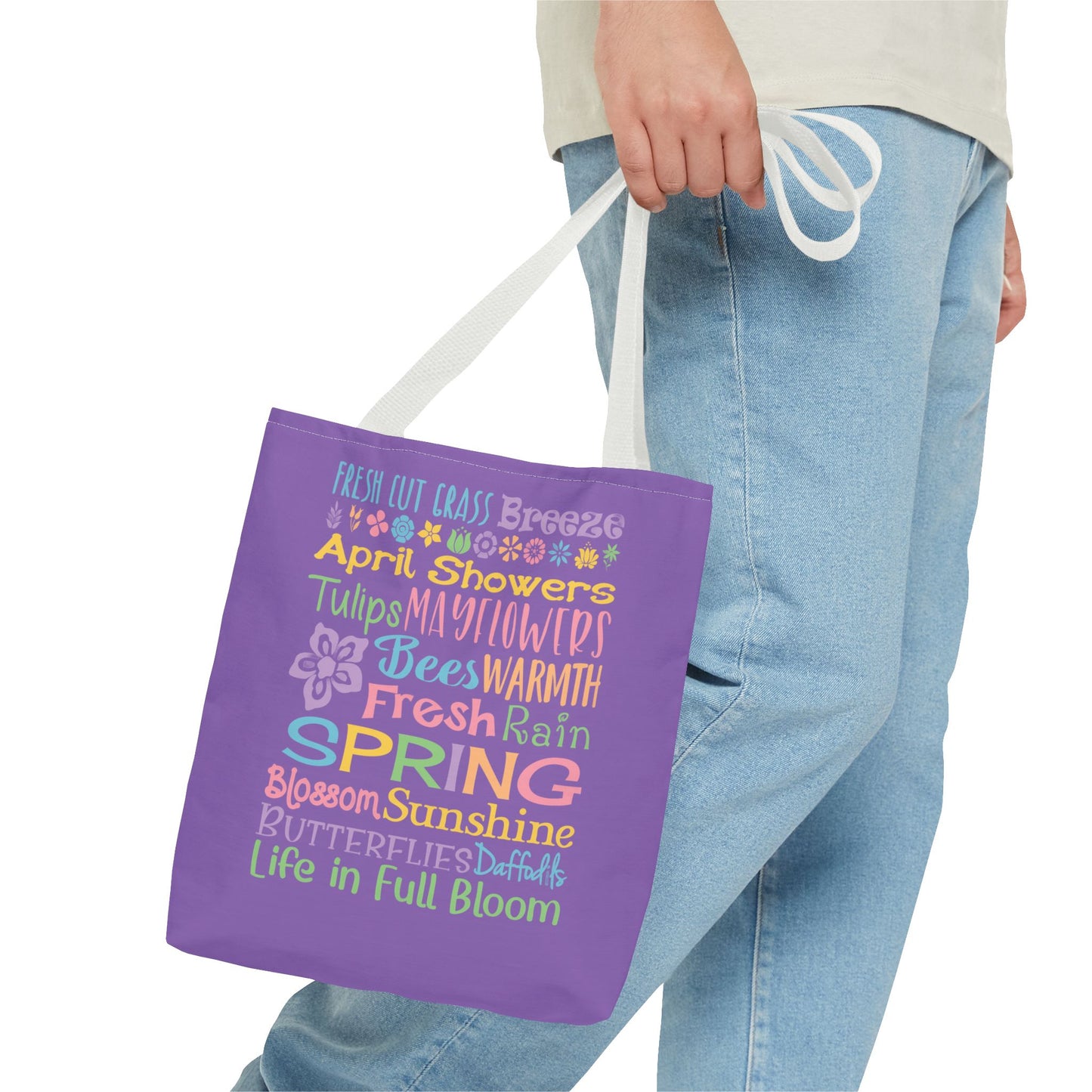 Spring Word Riot Purple Tote Bag — Pastel Floral Typography Tote