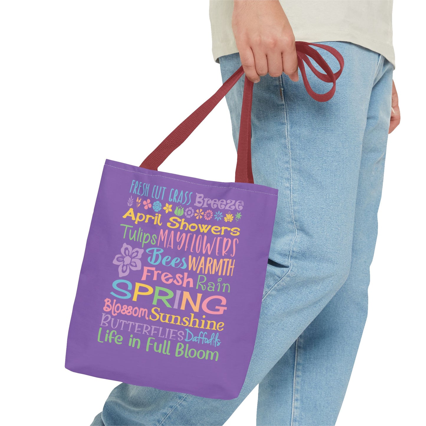 Spring Word Riot Purple Tote Bag — Pastel Floral Typography Tote