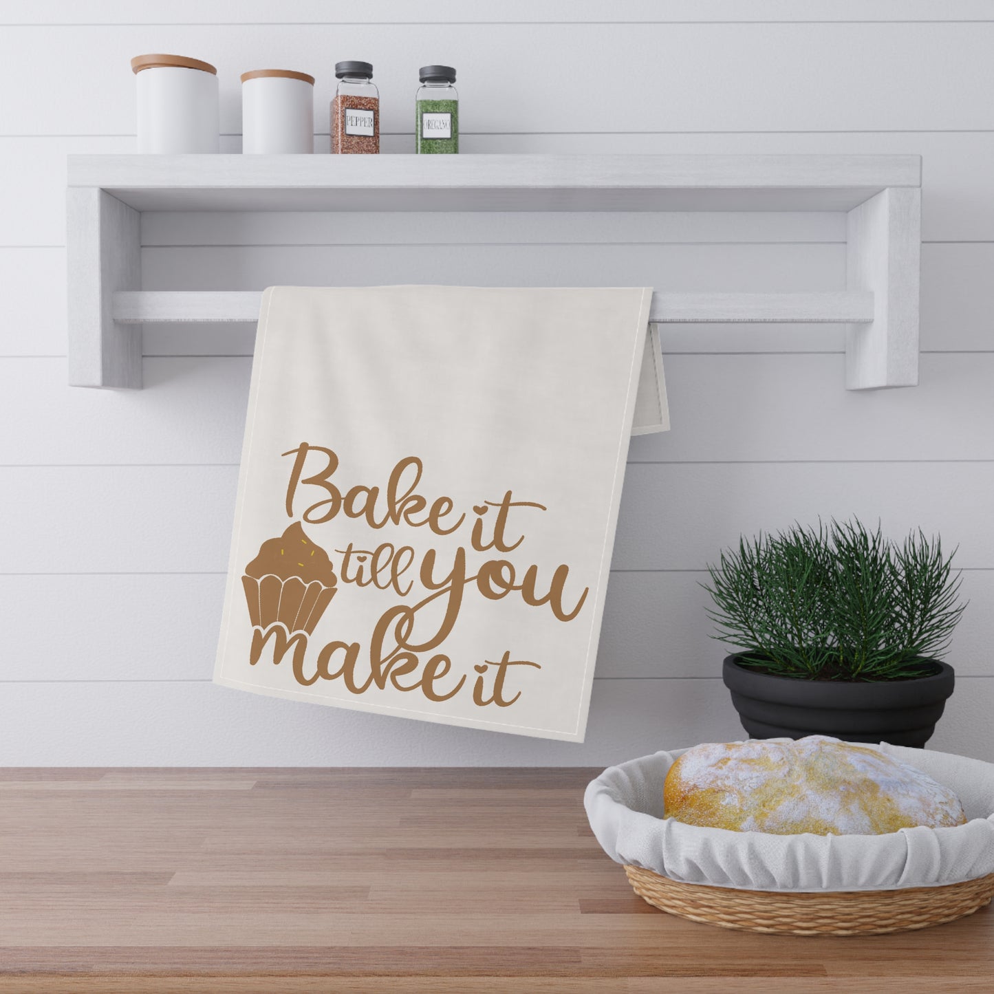 Bake It Till You Make It Kitchen Towel - Brown on White