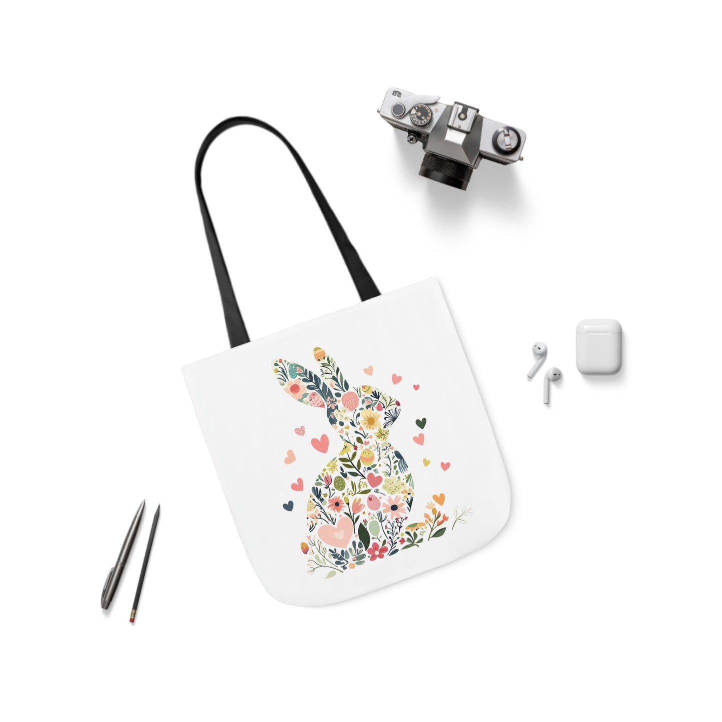 Floral Bunny Canvas Tote Bag