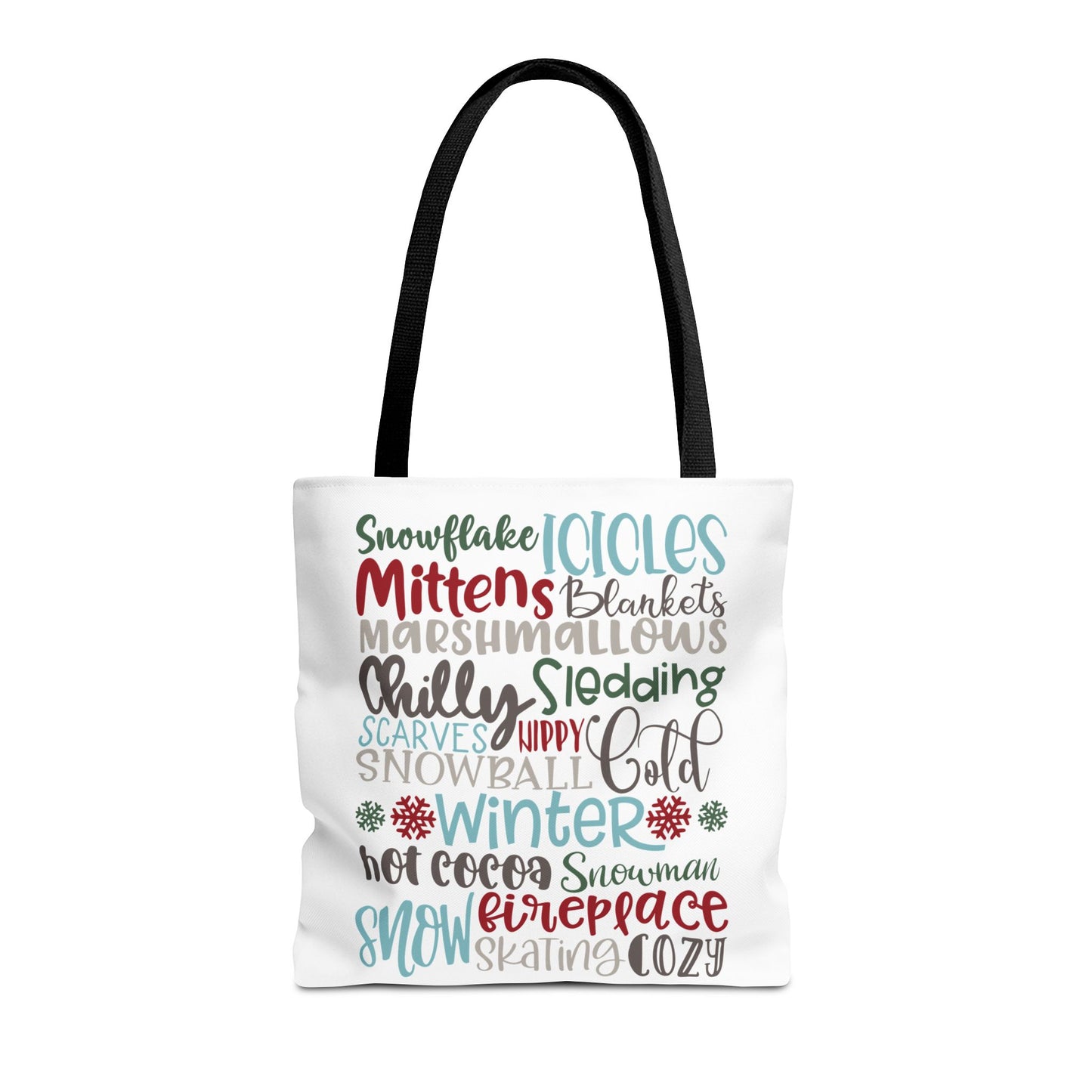 Winter Word Riot Tote Bag — Bold Typographic Holiday Tote