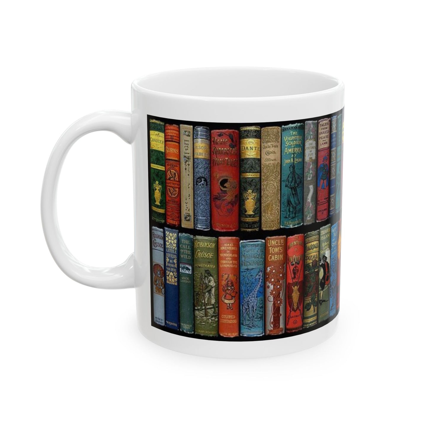 Booklover Ceramic Mug — Vintage Bookshelf Design (11oz & 15oz)