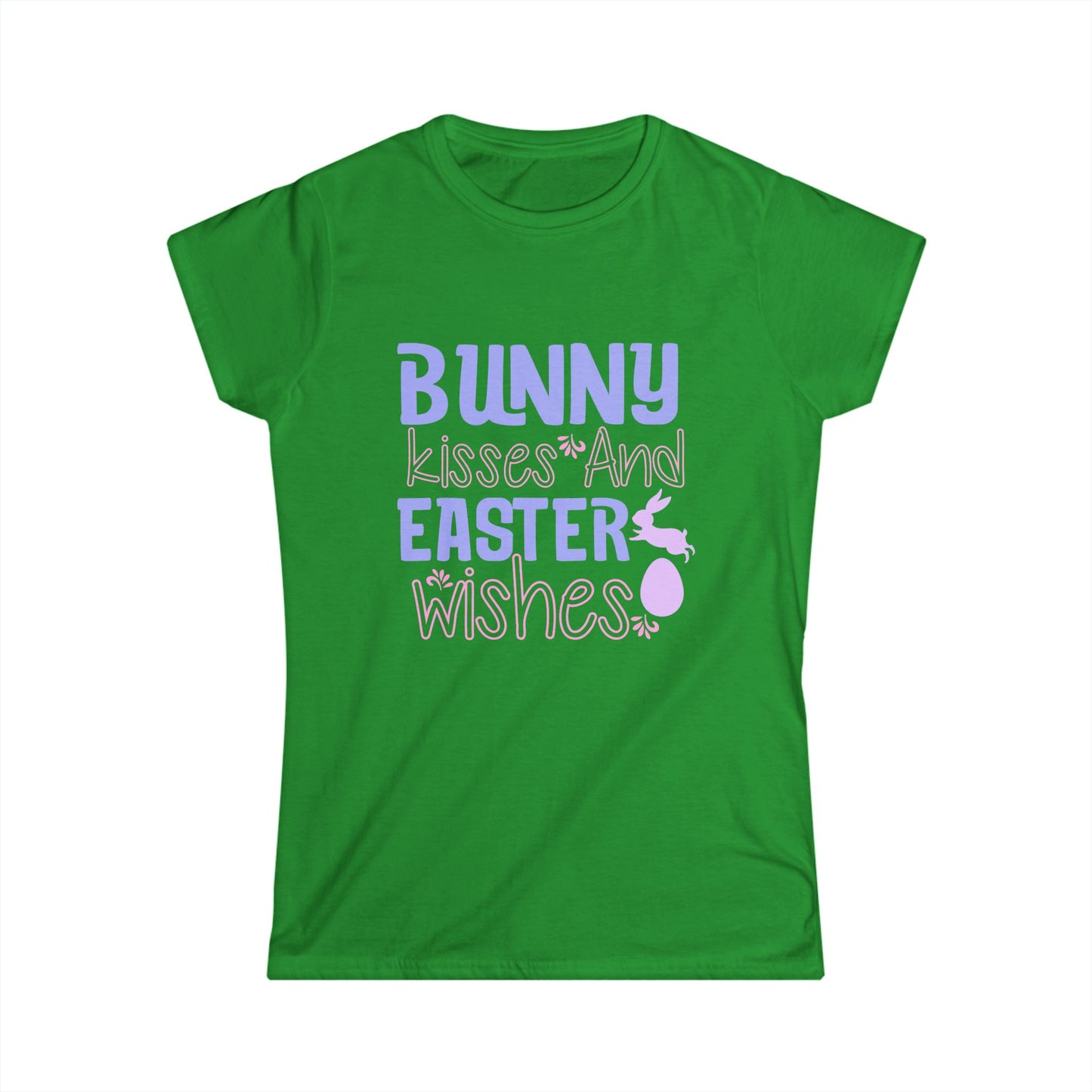 Bunny Kisses and Easter Wishes Women's Softstyle T-shirt, Cute Pastel Tee for Easter Celebrations, Perfect Gift for Her