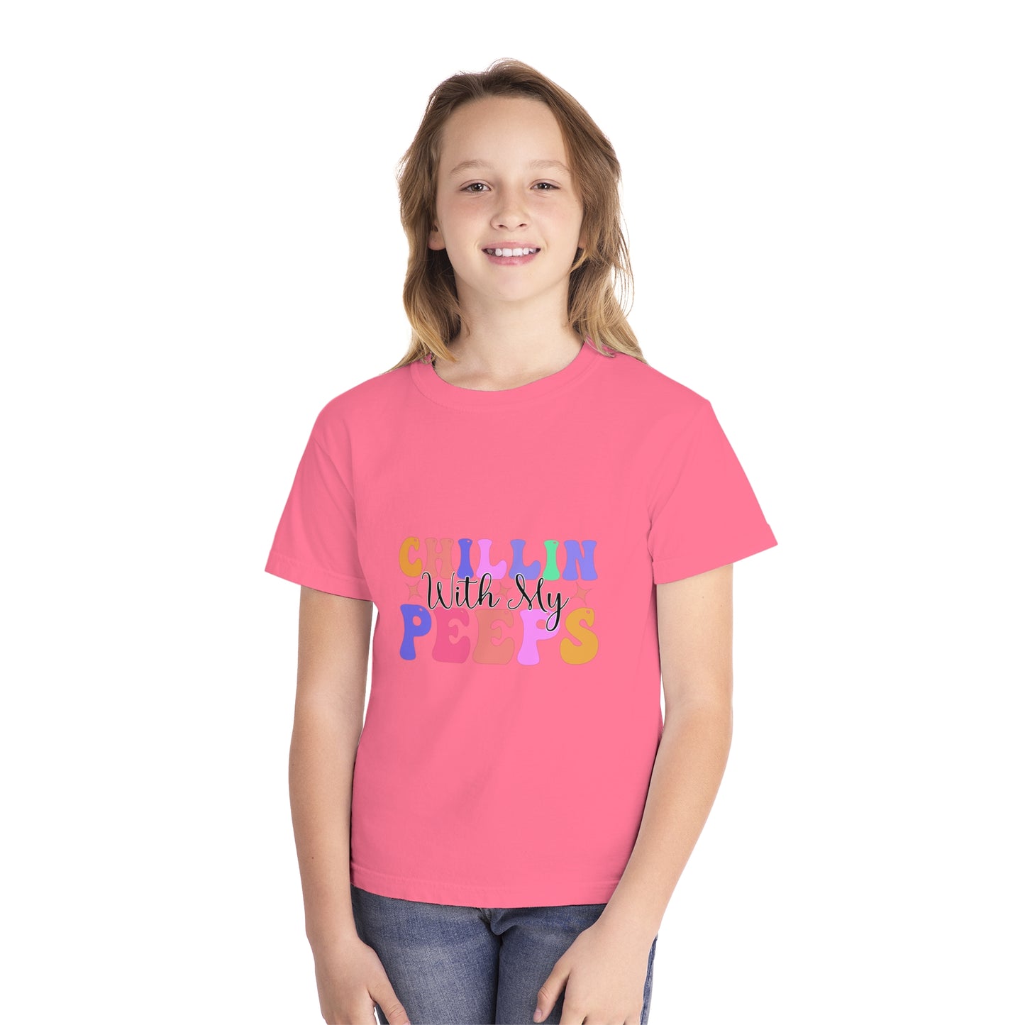 Chillin With My Peeps Youth Midweight Tee, Fun Graphic T-Shirt, Children's Summer Shirt, Casual Playwear, Gift for Kids, Youth Clothing