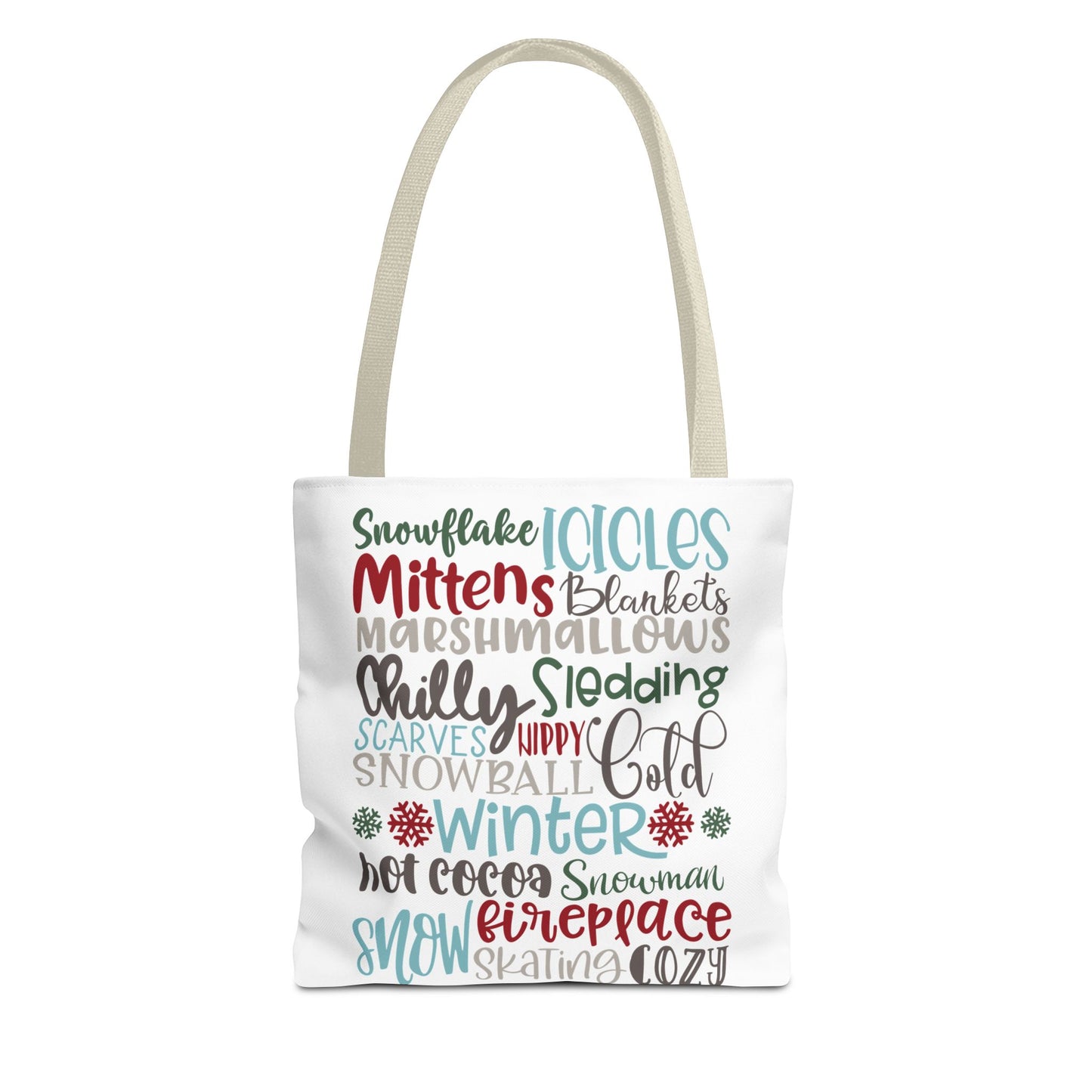 Winter Word Riot Tote Bag — Bold Typographic Holiday Tote