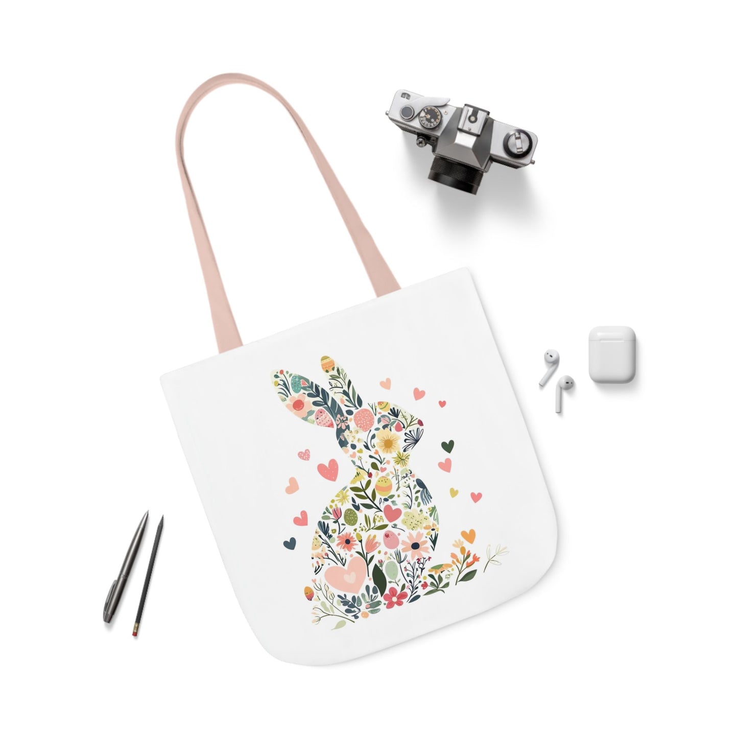 Floral Bunny Canvas Tote Bag