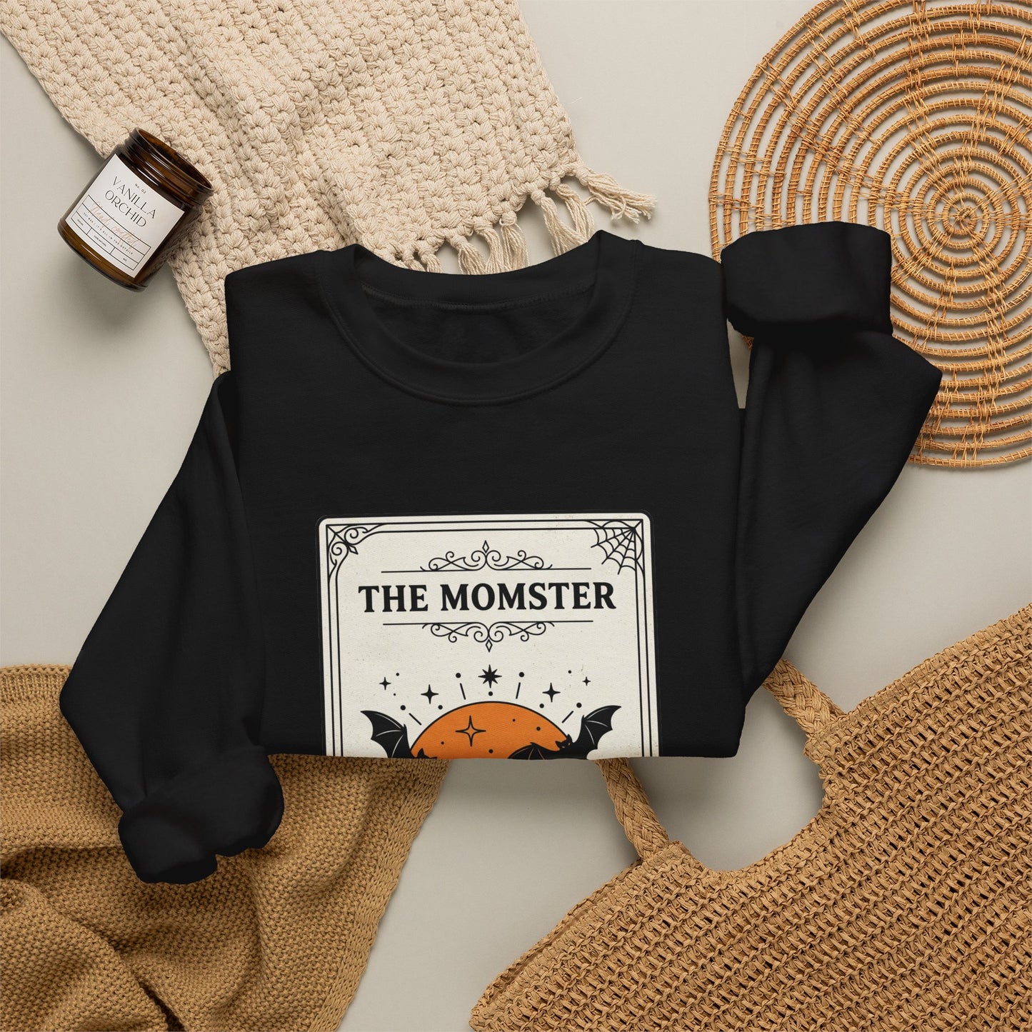 Momster Halloween Crest Crewneck Sweatshirt | bats, pumpkin, gothic vintage