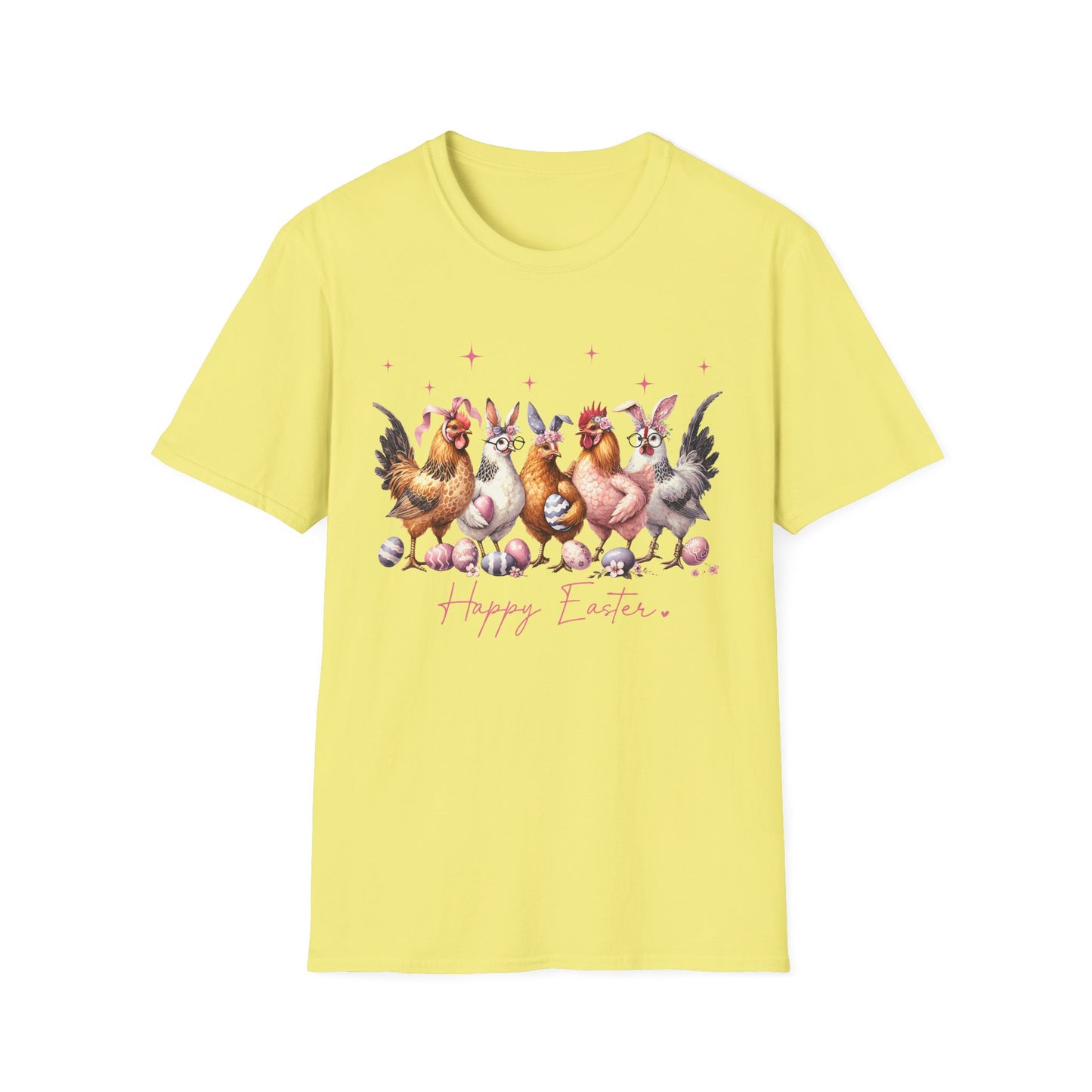 Easter Hens T-Shirt — Cute Chickens & Eggs "Happy Easter" Graphic