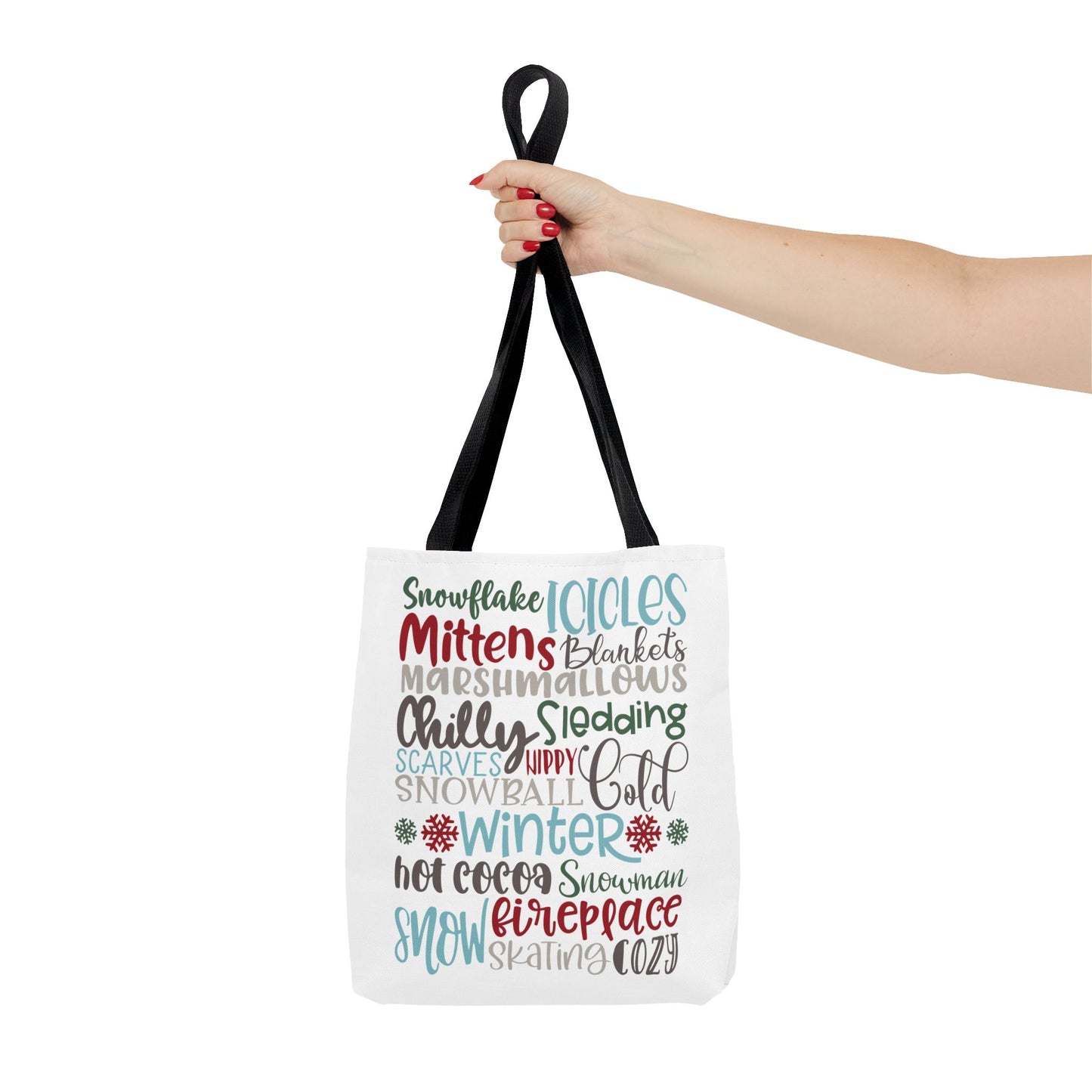 Winter Word Riot Tote Bag — Bold Typographic Holiday Tote