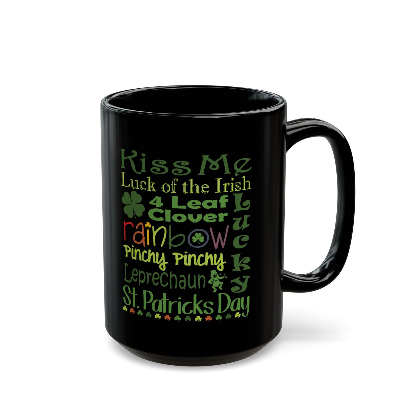 St. Patrick's Day Word Riot Black Mug — Ceramic Coffee Cup 11 oz & 15oz